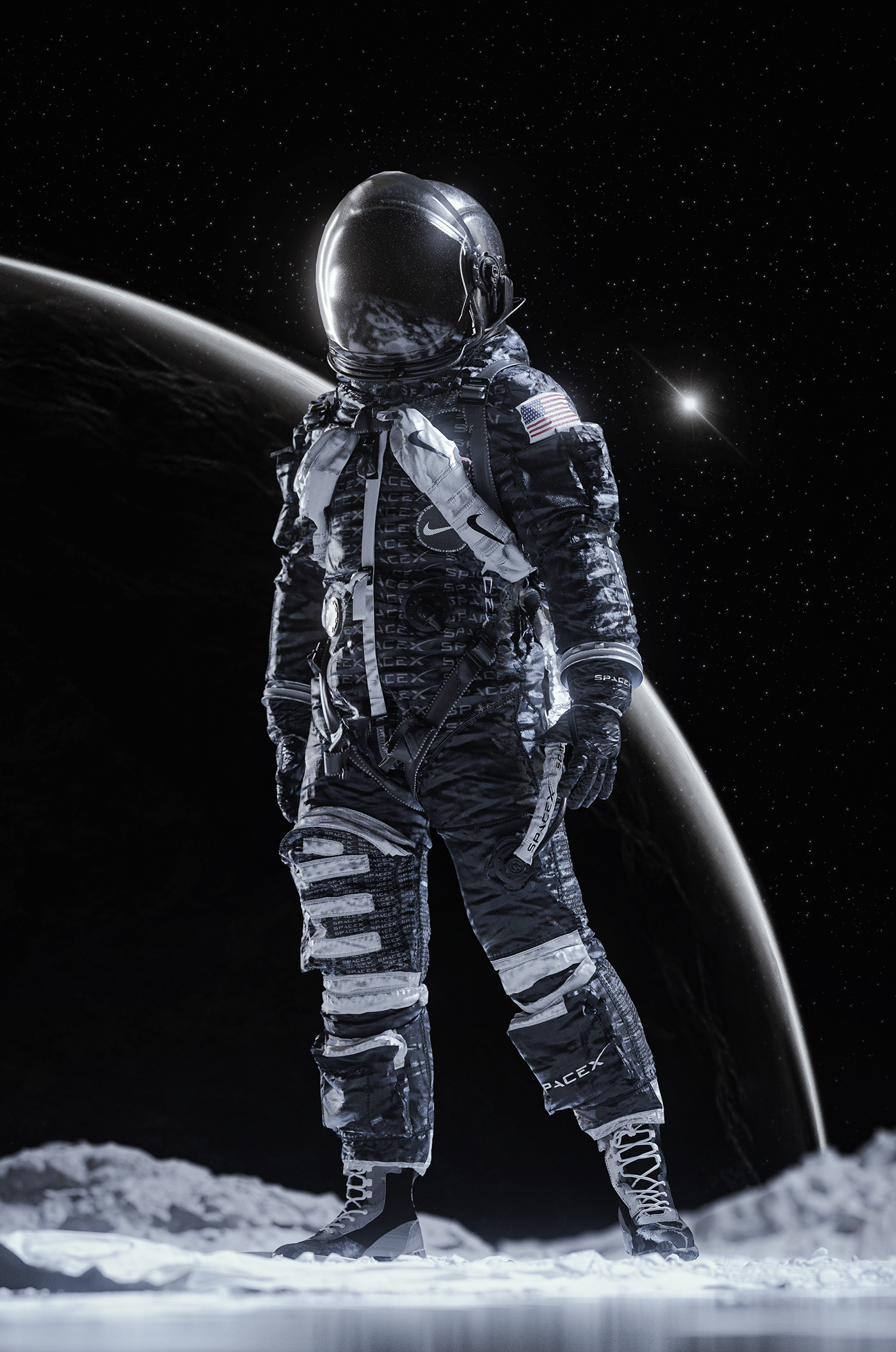 3D cinema 4d Nike spacex astronaut design merchandise product