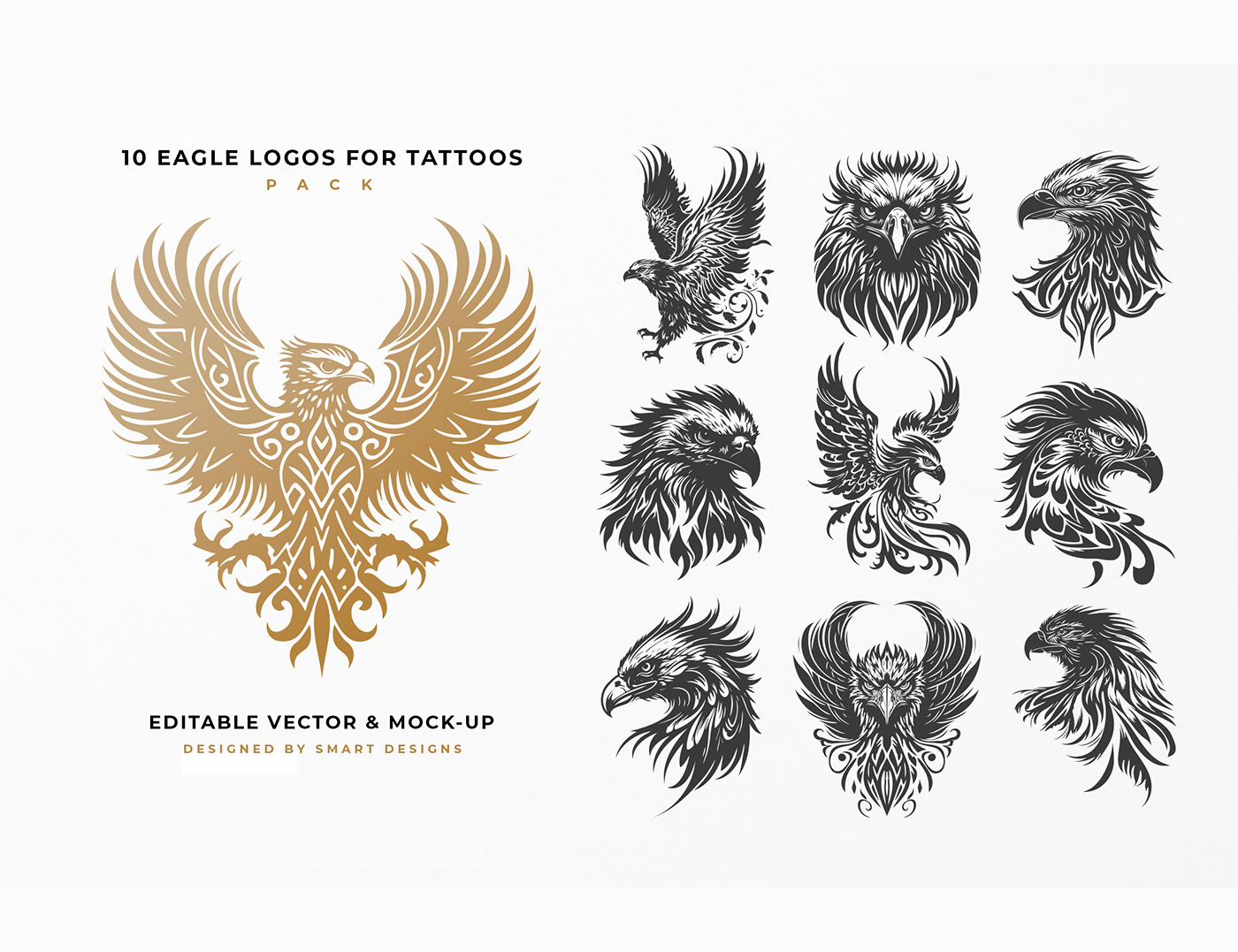 animal bird eagle ink logo minimalist predator Silhouette tattoo vector