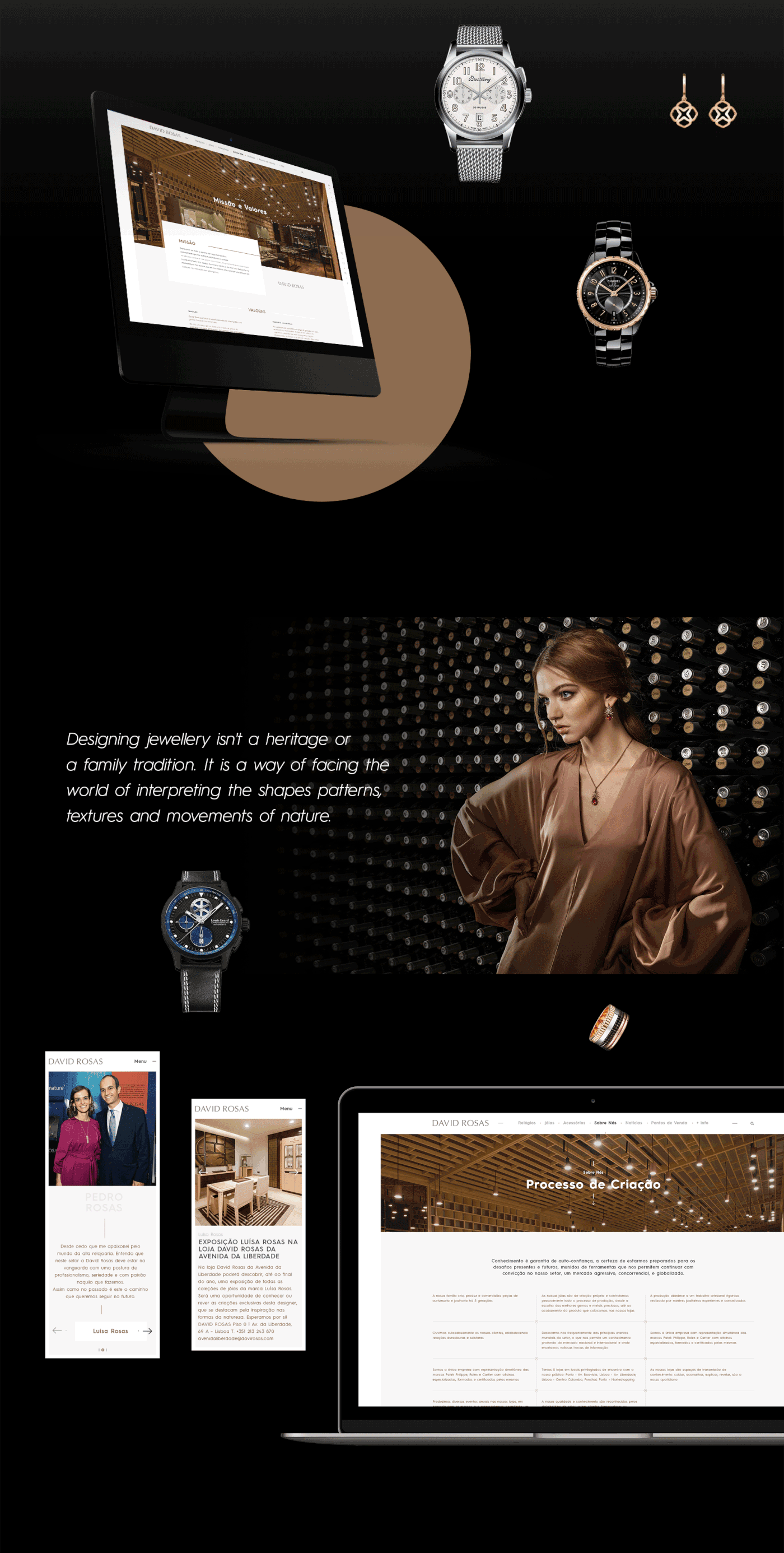 Website jewelery UI Responsive modern Watches animation  gold black