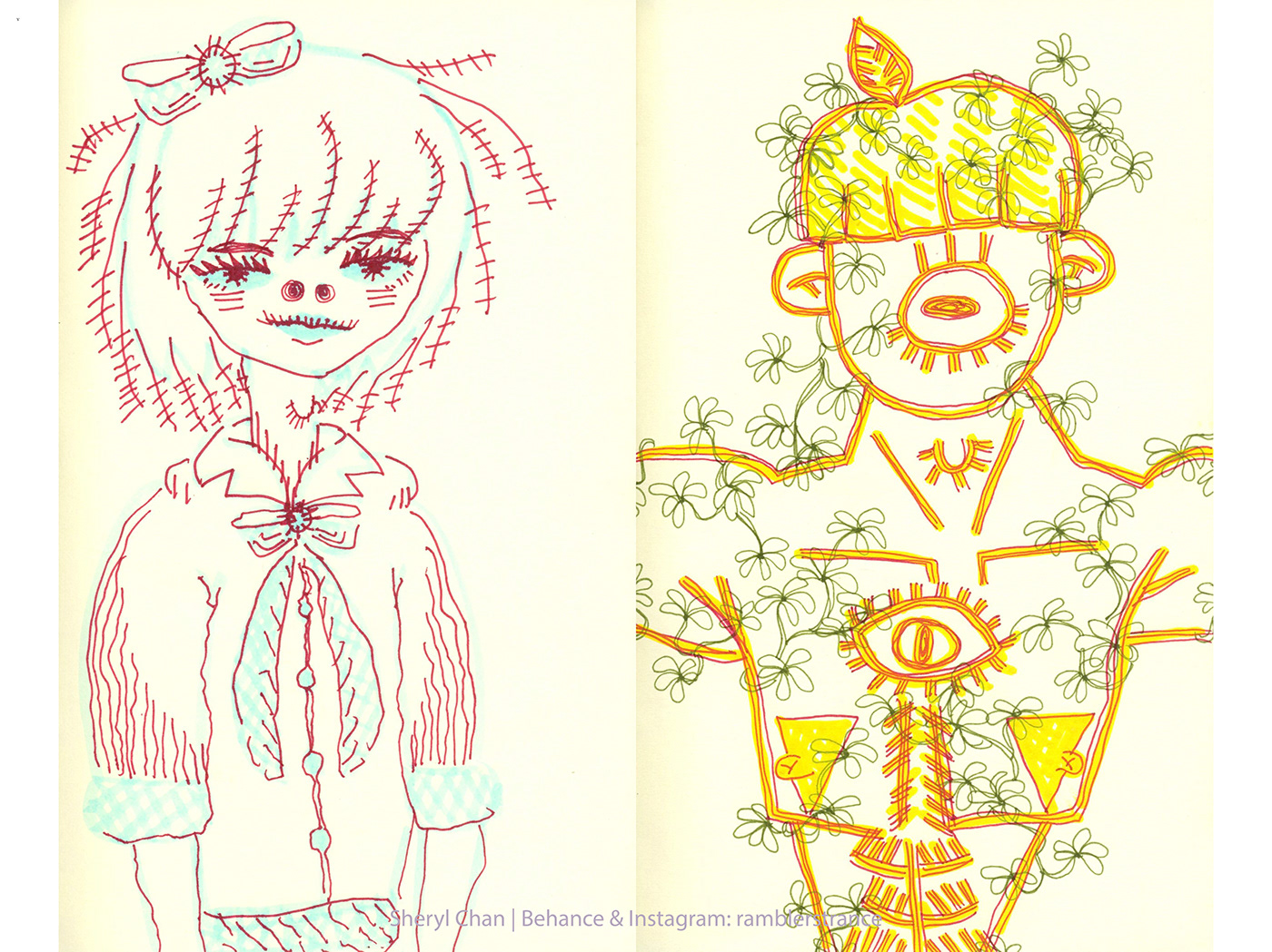 sketchbook illustrations Marker Posca Character design  wet materials dry materials black and white whimsical Playful