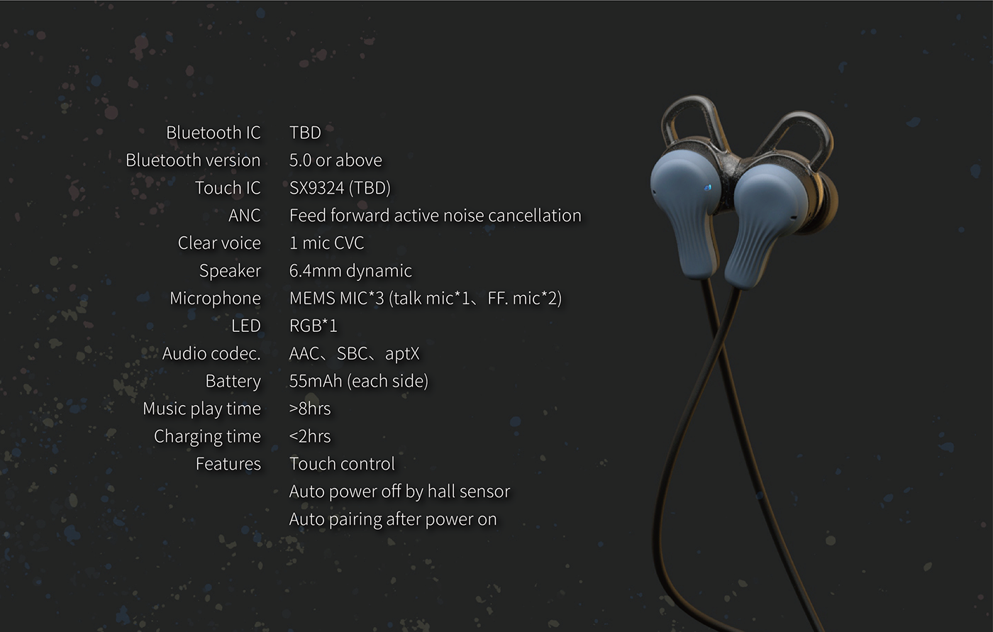 3D bluetooth earphones headphones industrial product design  Render