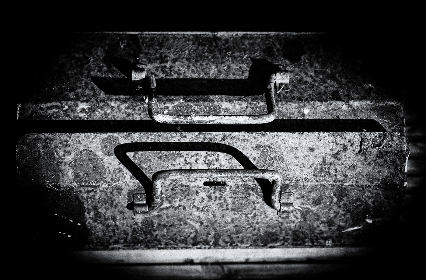 black & white vintage ghost Toolbox rust water