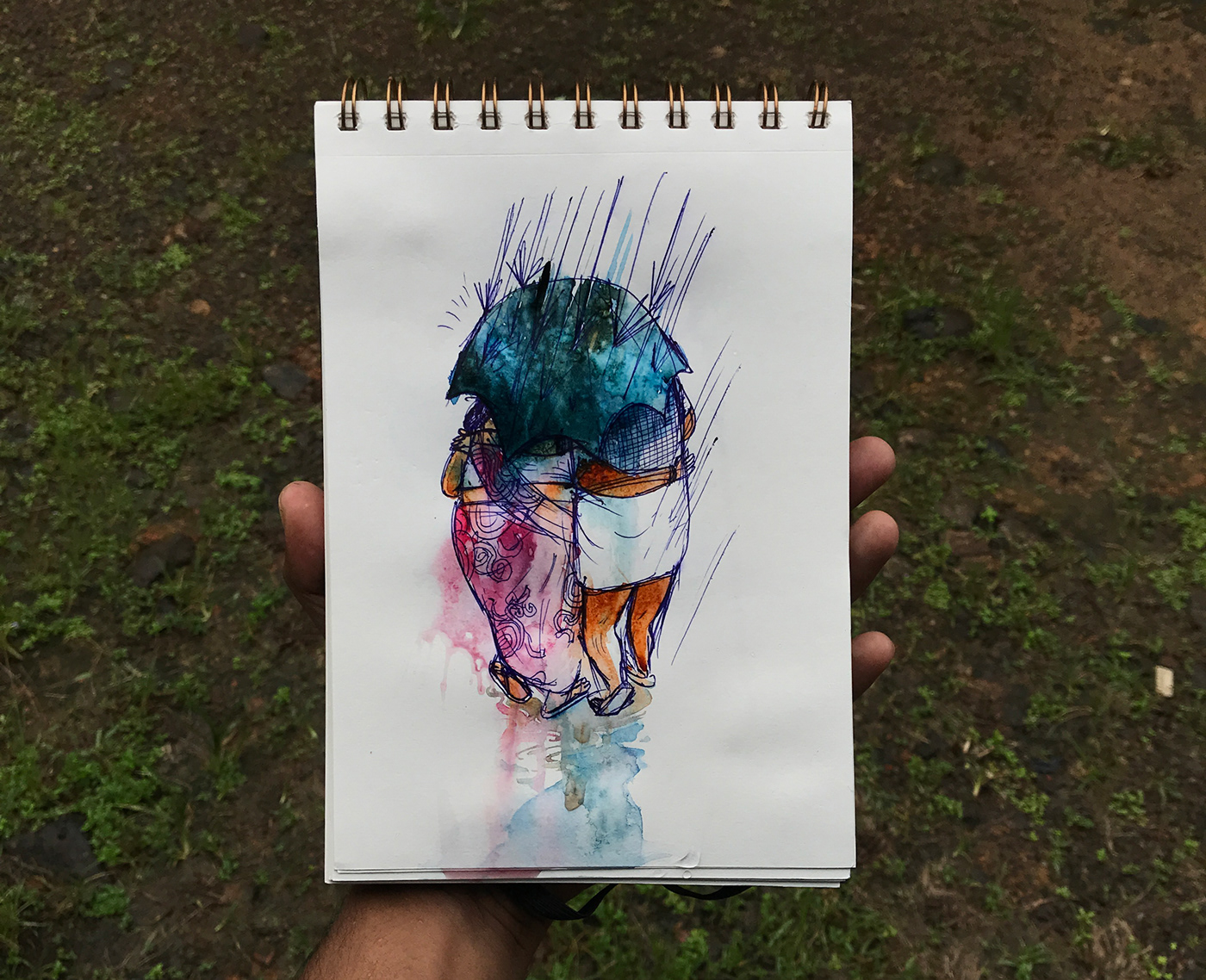 Digital Art  Drawing  ILLUSTRATION  kerala life monsoon pen rain Umbrella