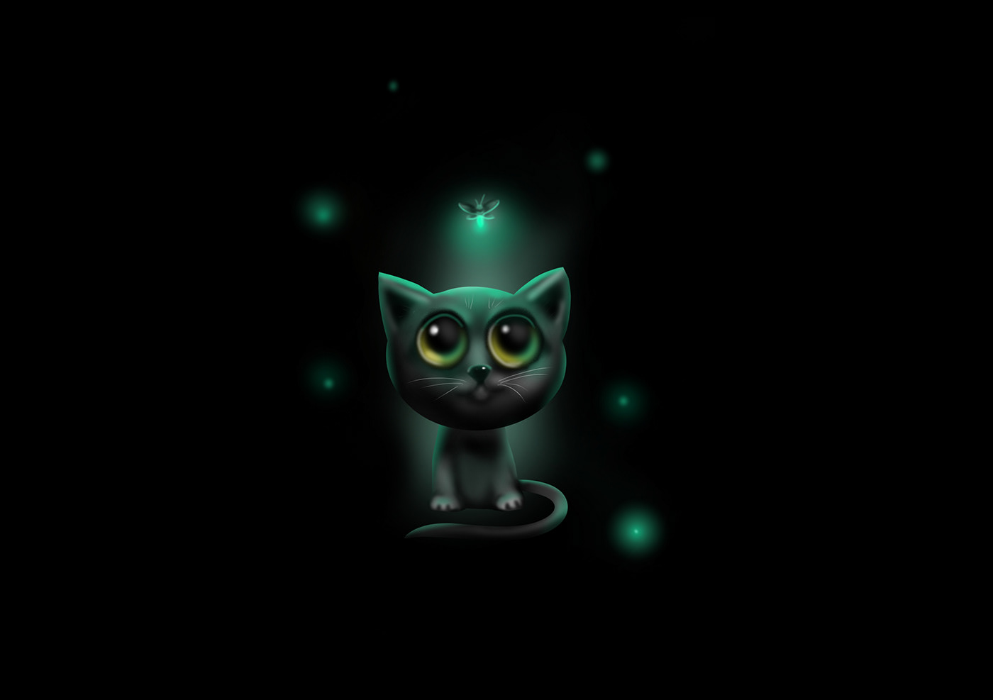 digital painting Digital Art  Black Cat firefly night