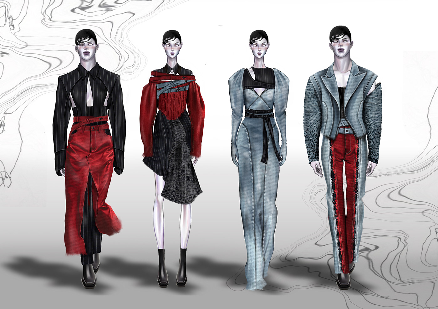 Denim designer digital illustration Fashion  fashion design fashion illustration inspiration moodboard
