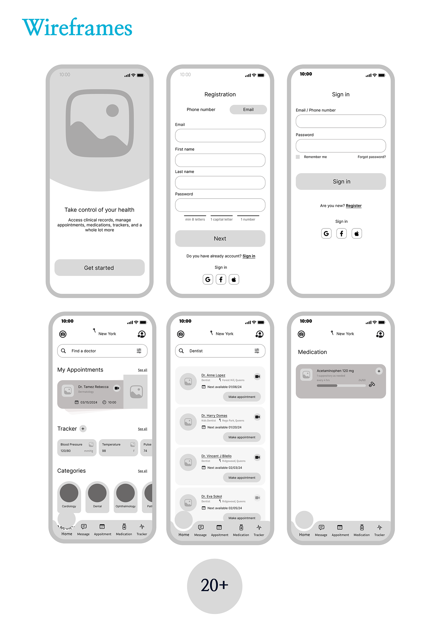 Figma UI/UX Mobile app design Medical app UX design ui design prototype wireframe user flow