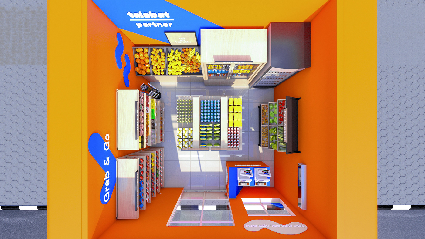 booth design Supermarket Marketplace talabat Advertising  3ds max 3d modeling design BTL Advertising summer