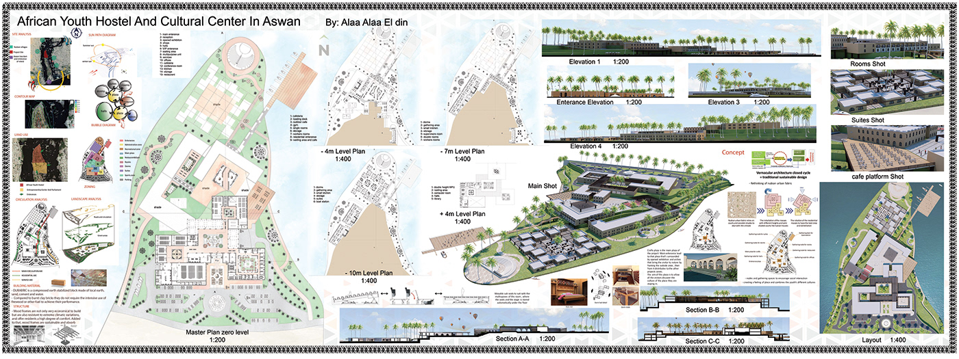 architecture design Landscape Landscape Design Urban Design hostel cultural center graduation project aswan