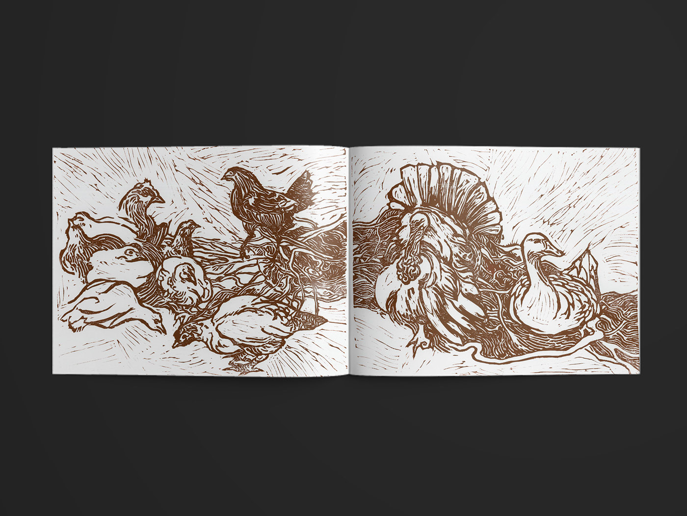 Linoprint book object Hand made book animals journal