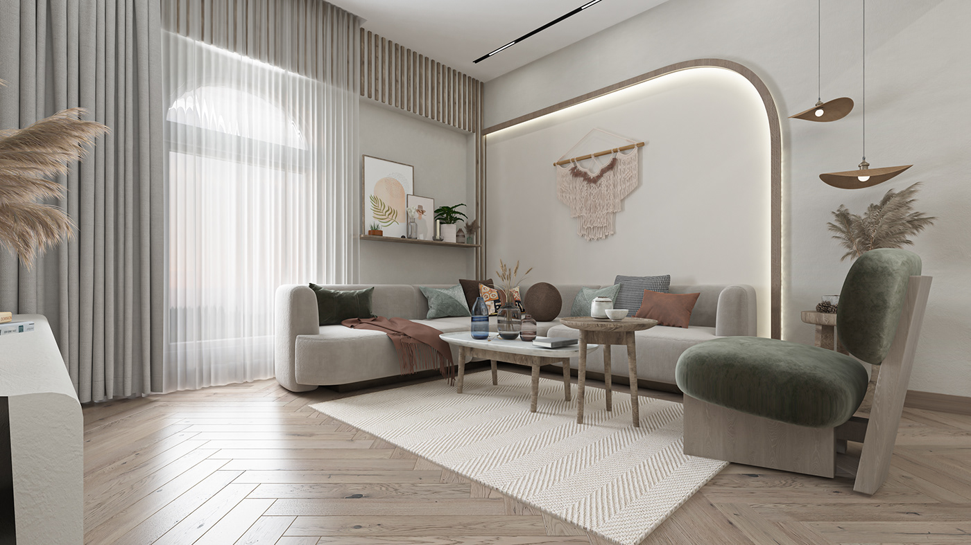 3ds max architecture bohochic bohointerior cozy decor interior design  living room Render visualization