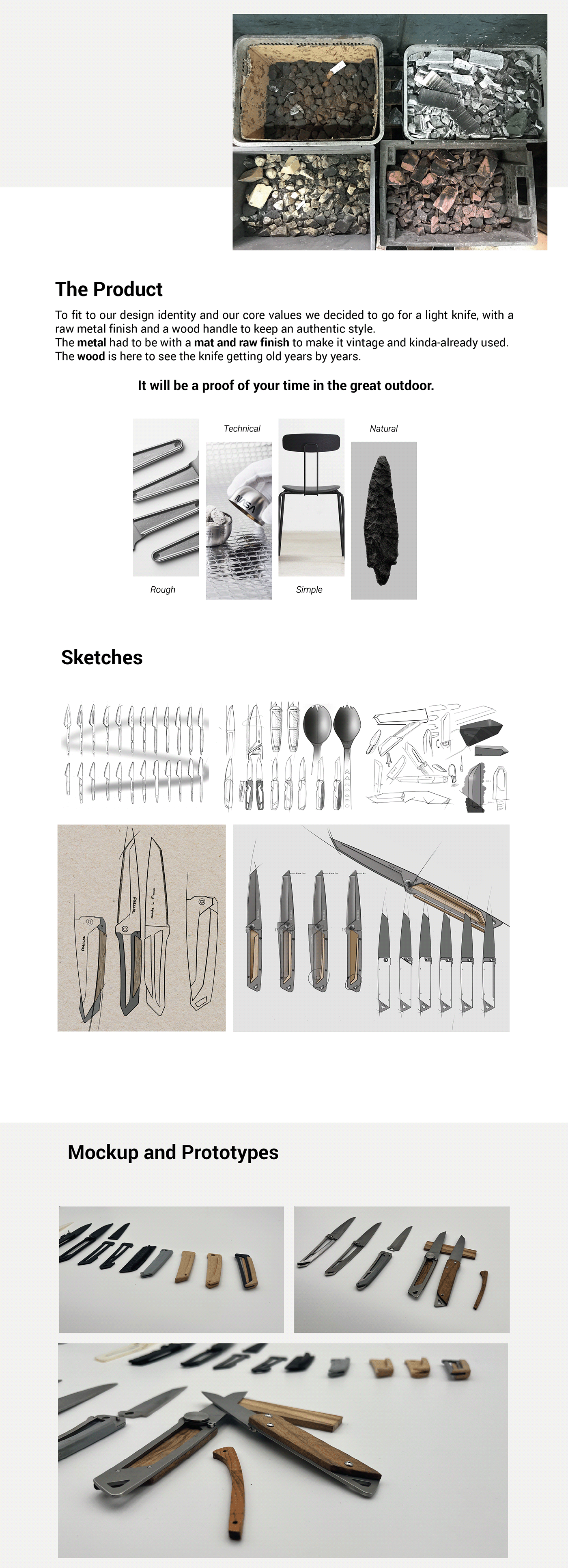 sports Outdoor hiking knife decathlon metal wood 3D sketch industrial design 