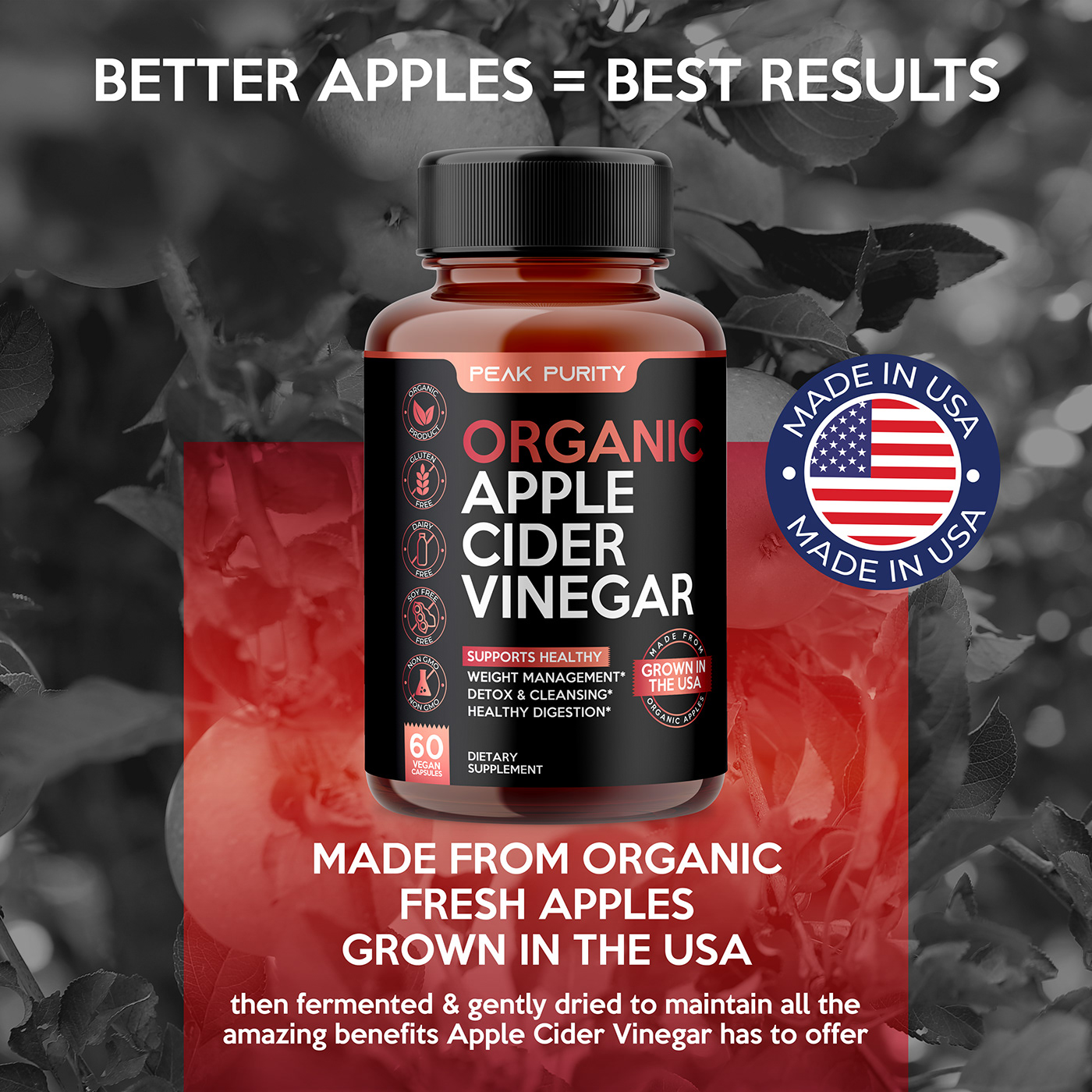 apple cider apple cider vinegar dietary supplement Label label design Mockup organic product packaging supplement