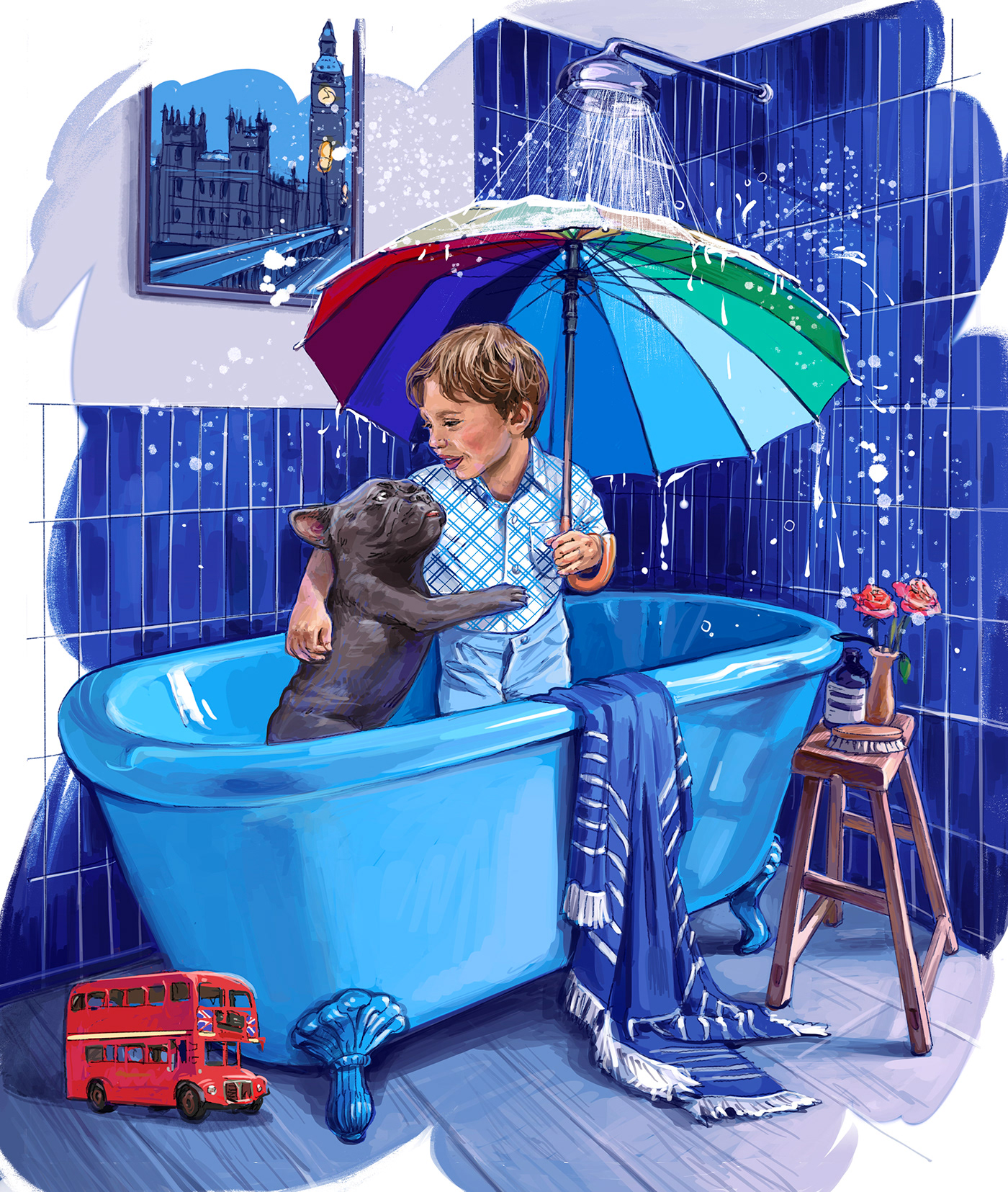 book illustration Digital Art  digital painting children book French Bulldog Travel