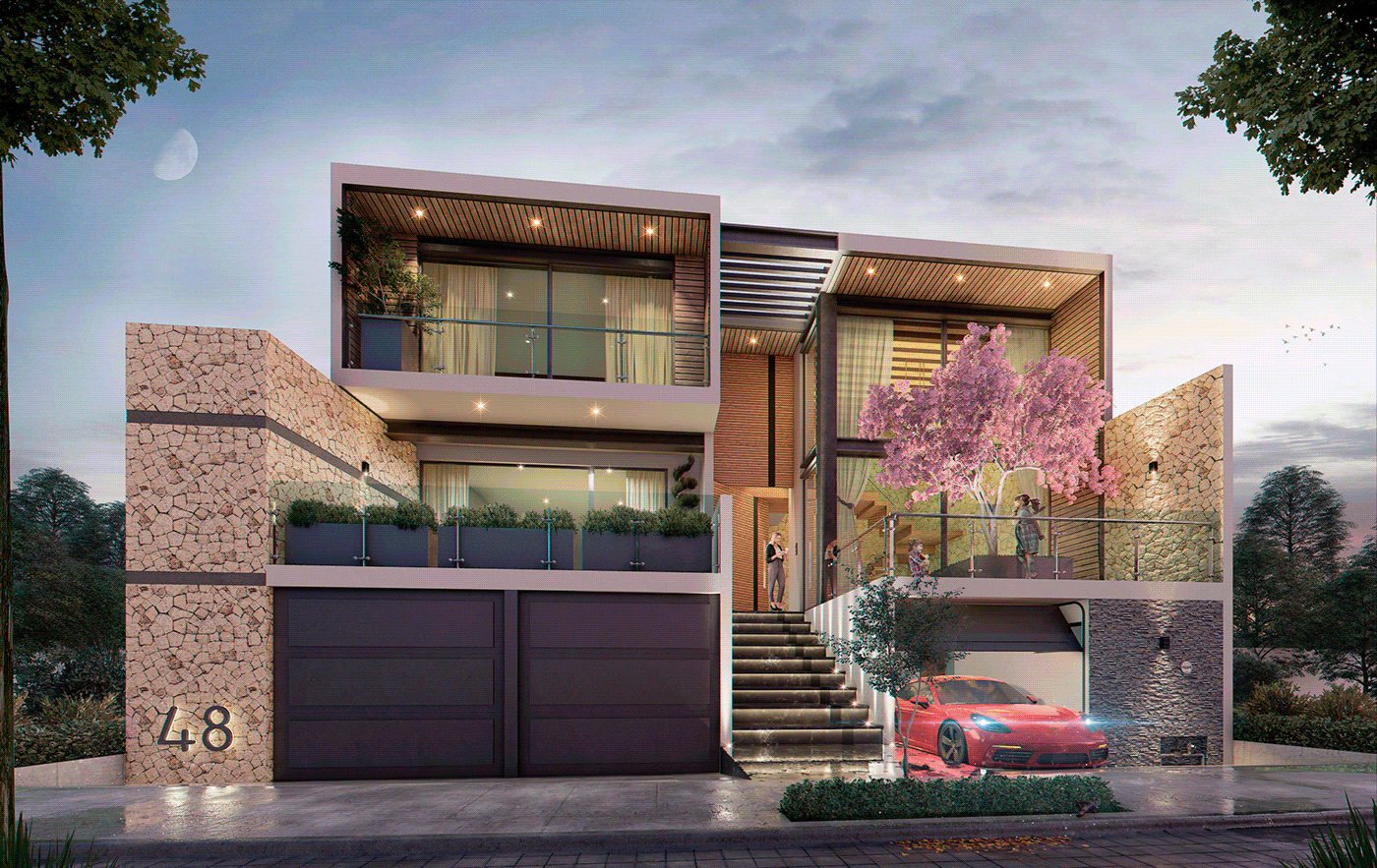 casa house architecture facade interior design  Render Project cad 3D housing