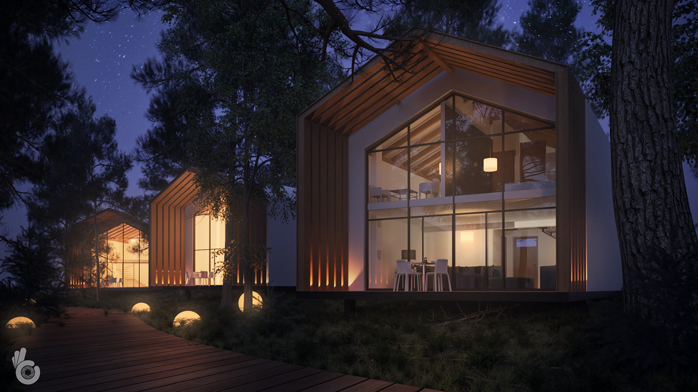 architecture rendering Render CGI visualization exterior forrest Space  houses