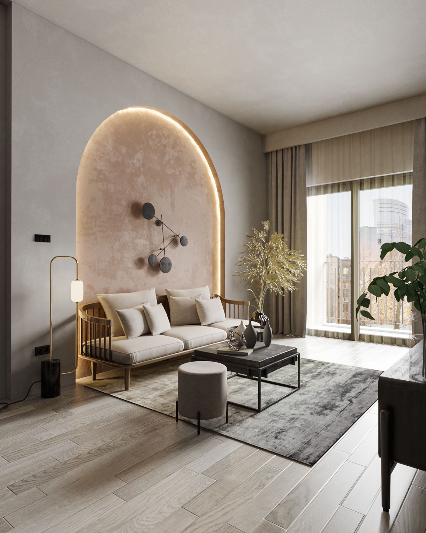 CGI Interior apartment archviz interior design  living room living room design Scandinavian visualization Japandi