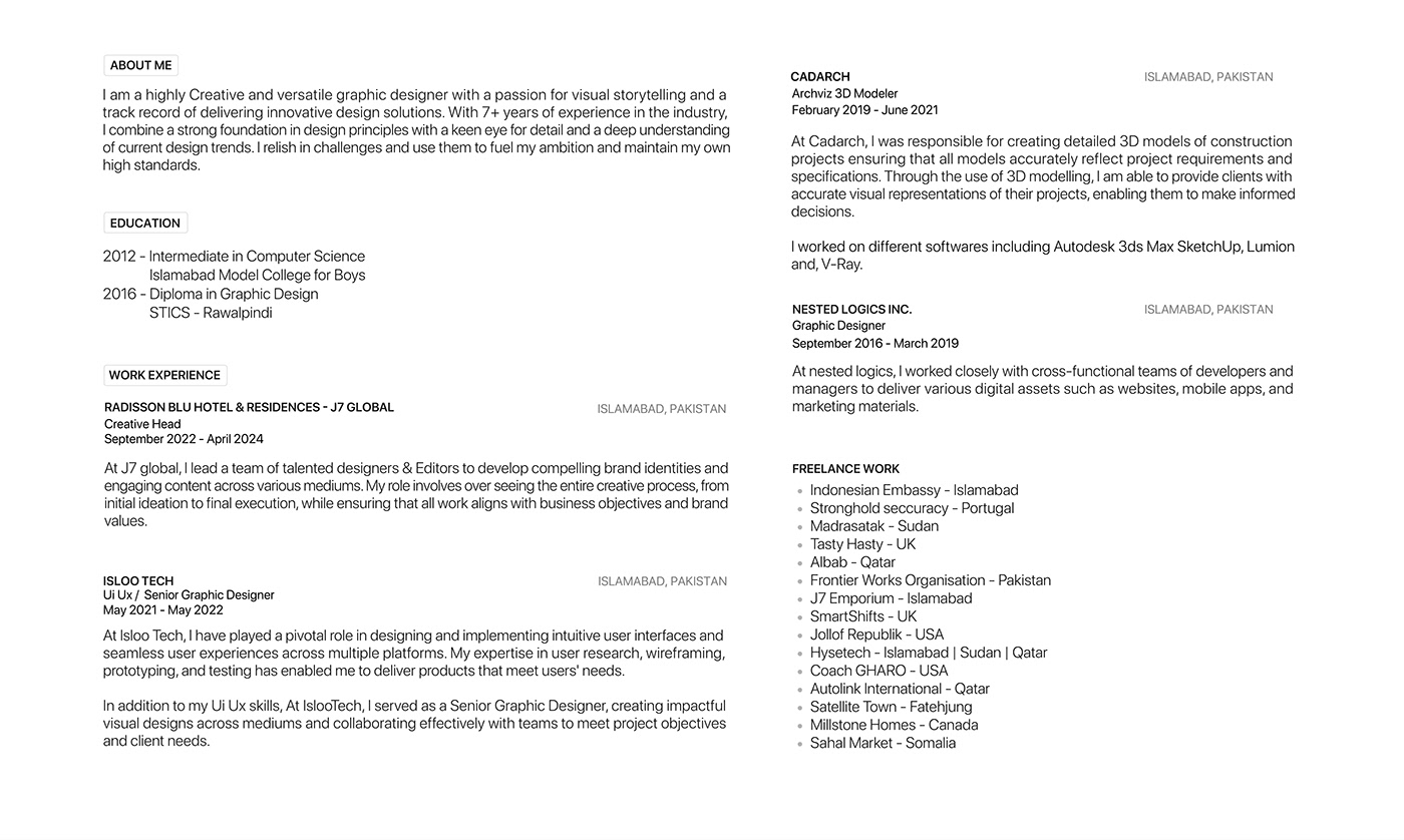 Resume portfolio resume design graphic design  archviz minimal
