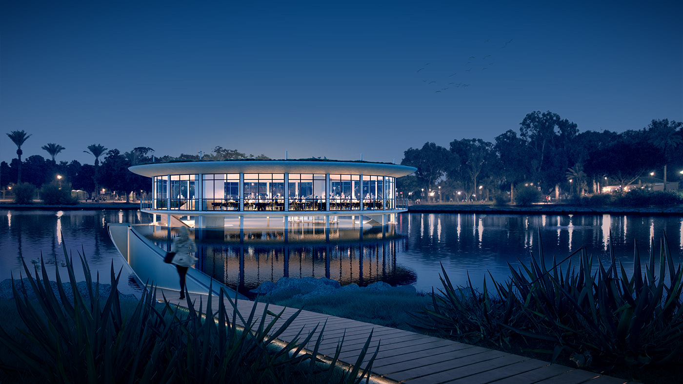 Lake house telaviv  israel design competition runner up Nature night sky Nightlife architecture public space