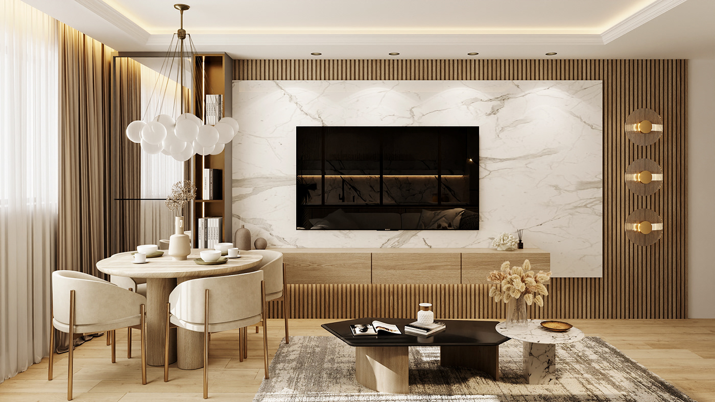 design indoor interior design  kitchen living room luxury Marble visualization warm