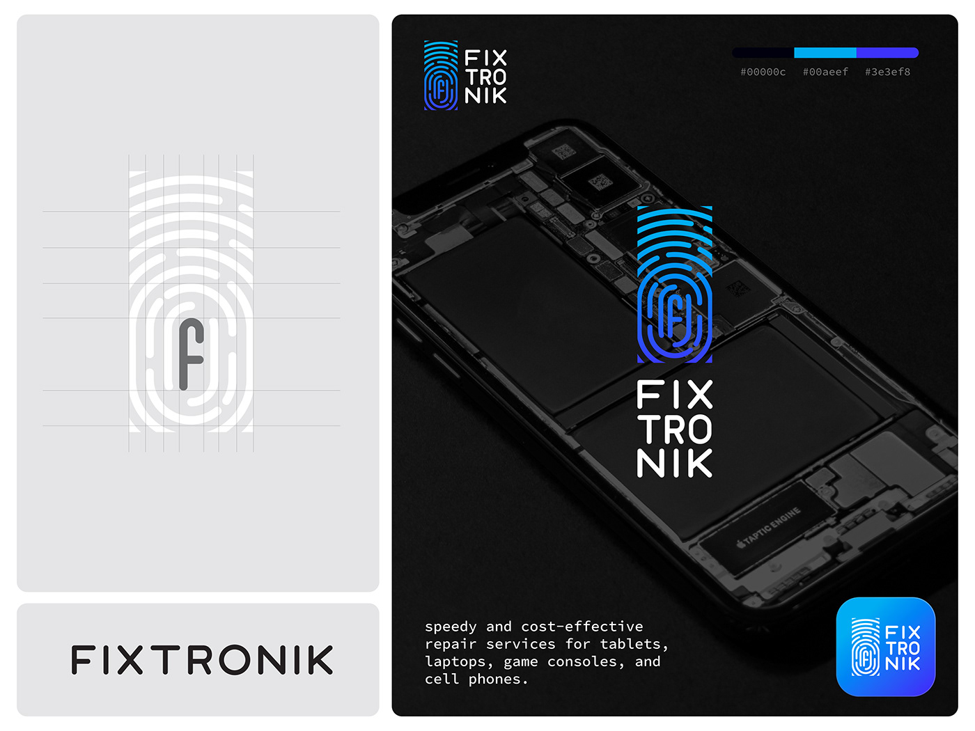 fingerprint blue phone repair iphone service branding  color scheme Logo Design Social media post phone fix
