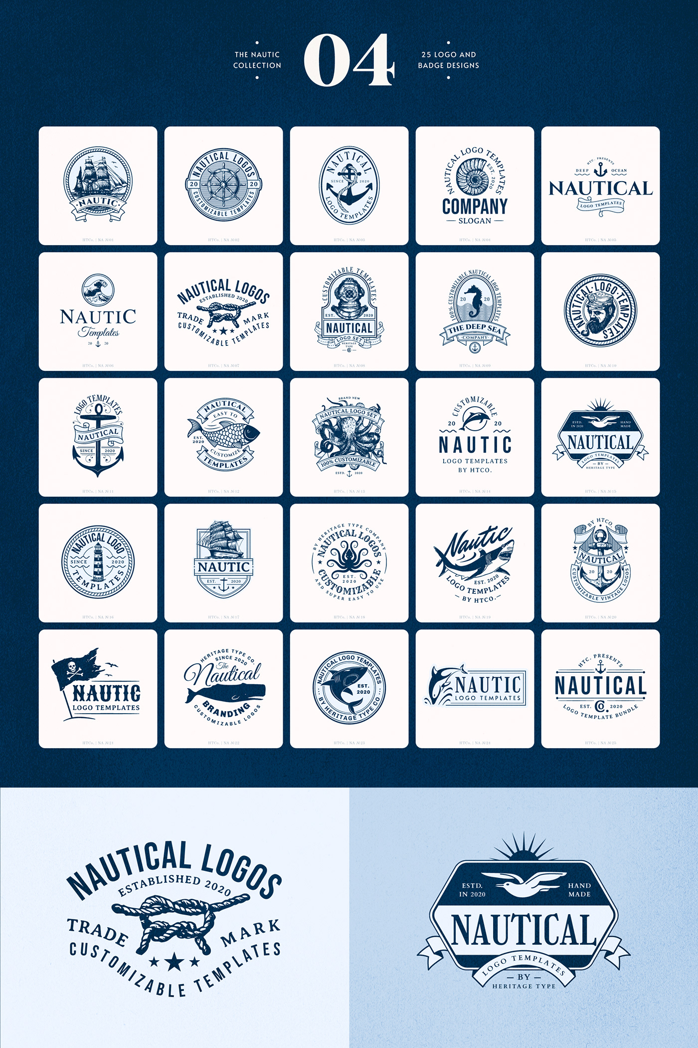A collection of nautical logo templates