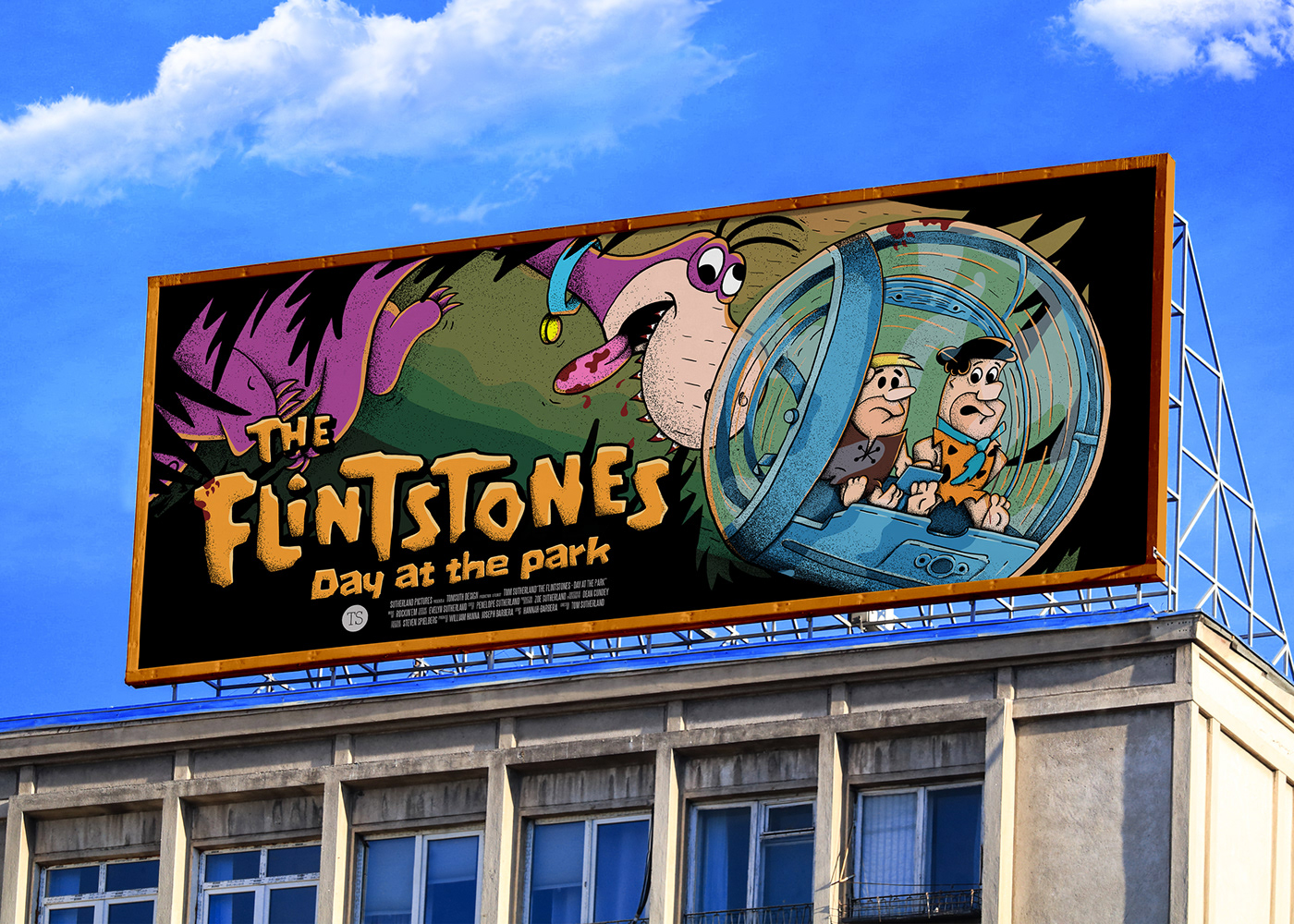 Cartoons Film   Flintstones Hannah Barbara ILLUSTRATION  jurassic park Mondo movie poster stipple