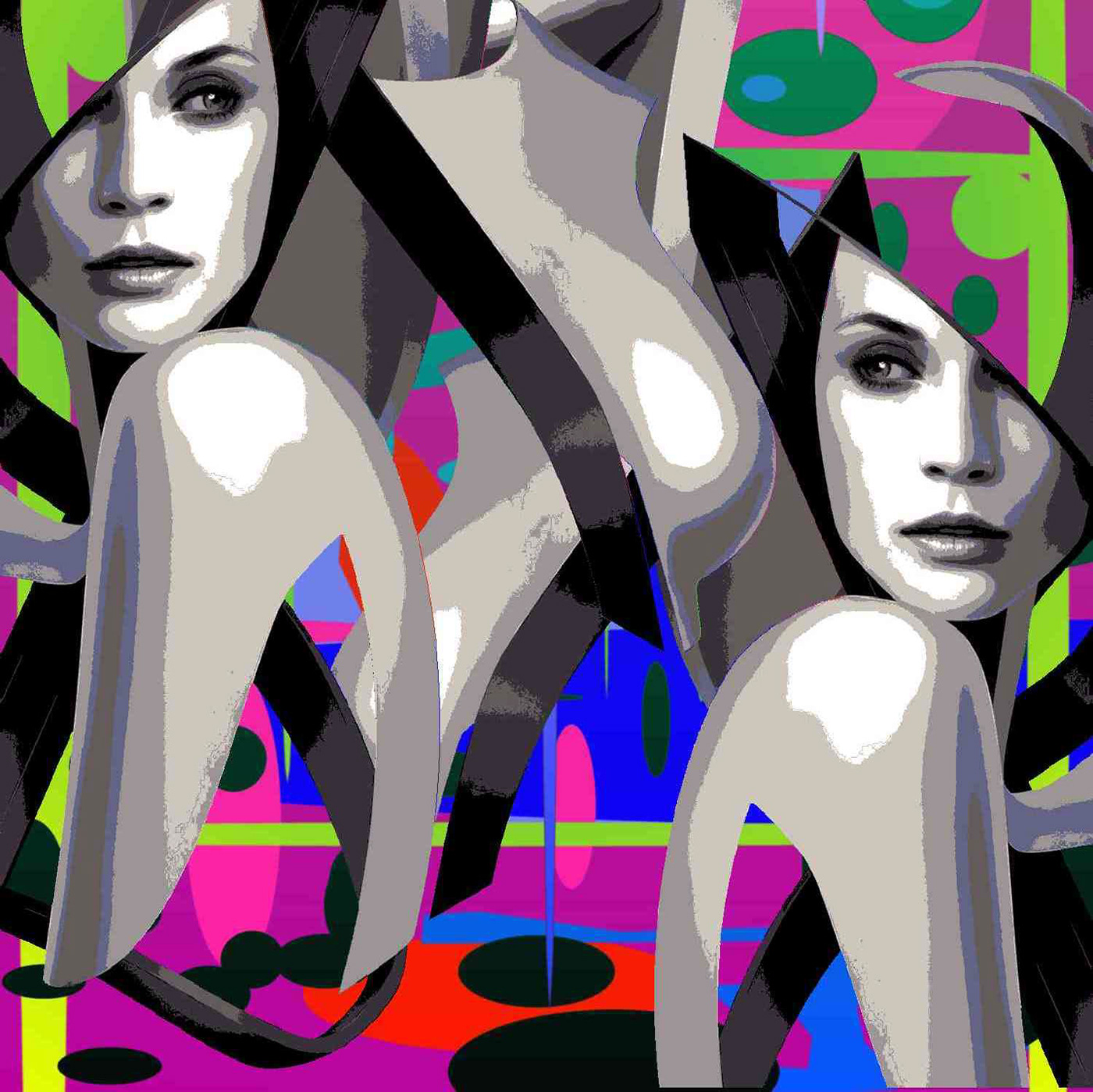 digital design fresco design WOMAN FACE video animation  multi background process popart design psychedelic wallpaper computer design