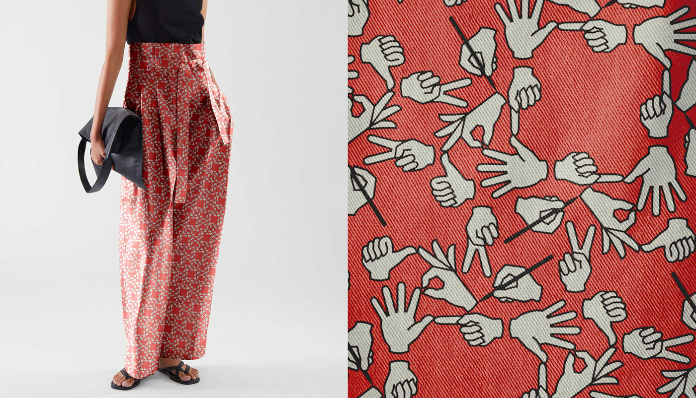 fabric hands pattern pattern design  quirky textile textile design 