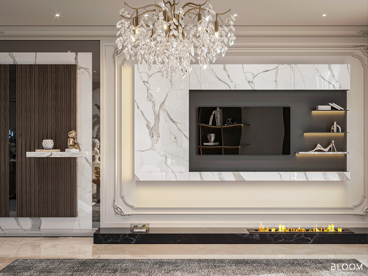 3D 3ds max architecture archviz corona interior design  living room NEWCLASSIC Render visualization