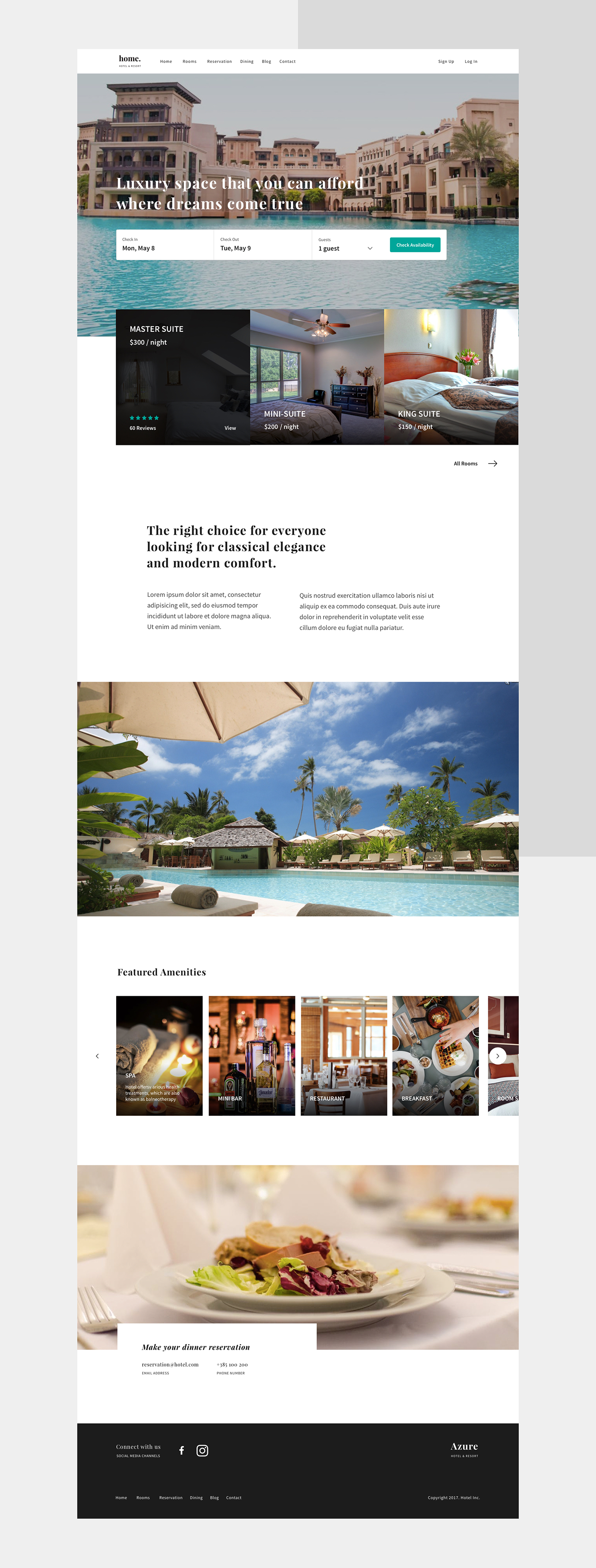 hotel Spa resort UI Web template Booking reservation dining