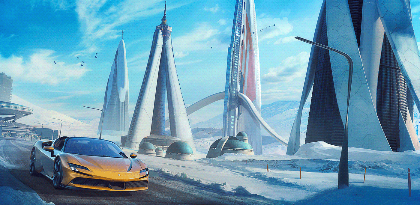 3Dcar automotive   city FERRARI future futuristic luxury sf90spider supercar town