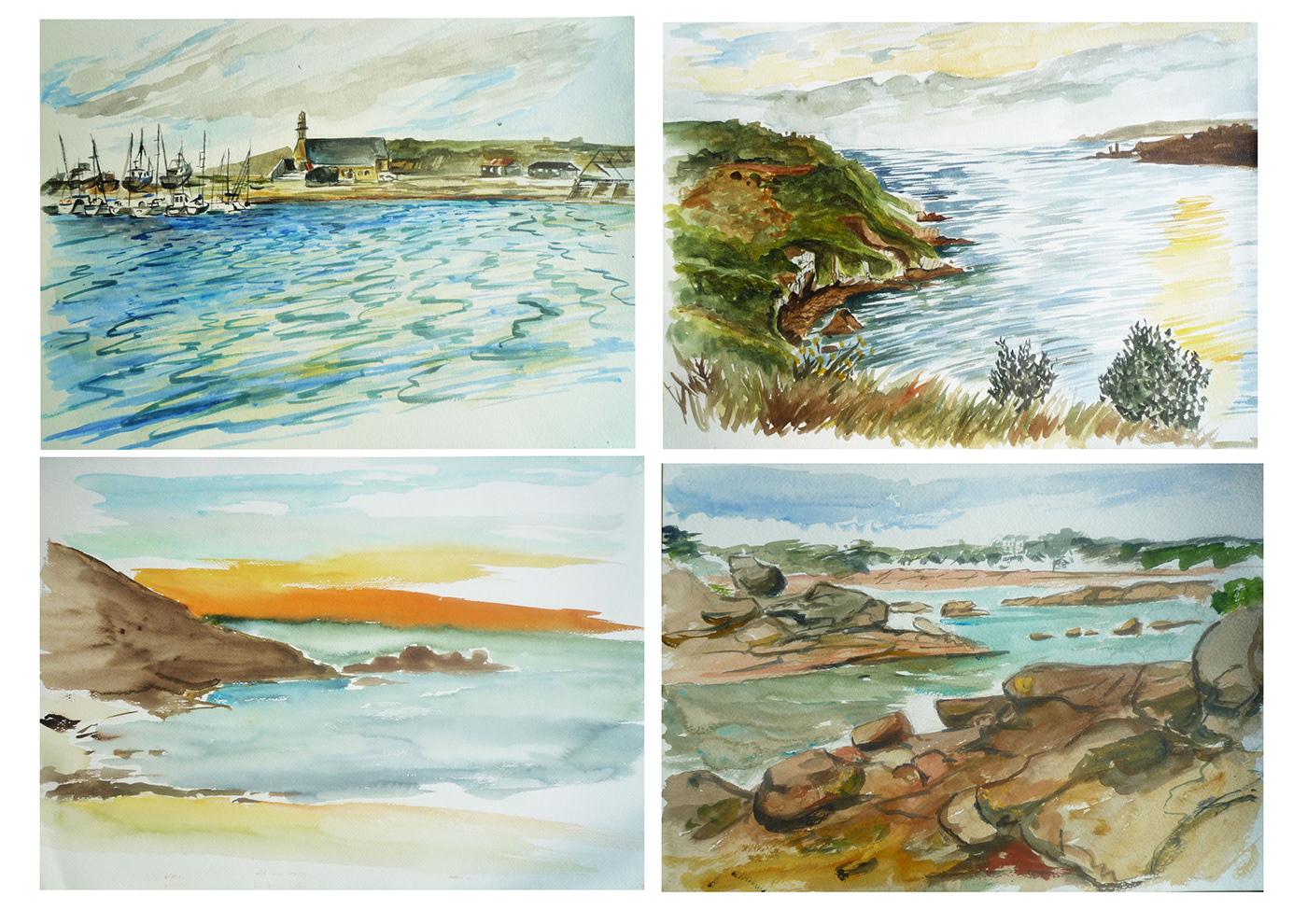 watercolor sketching painting   Drawing  Landscape sea Travel france bretagne mer