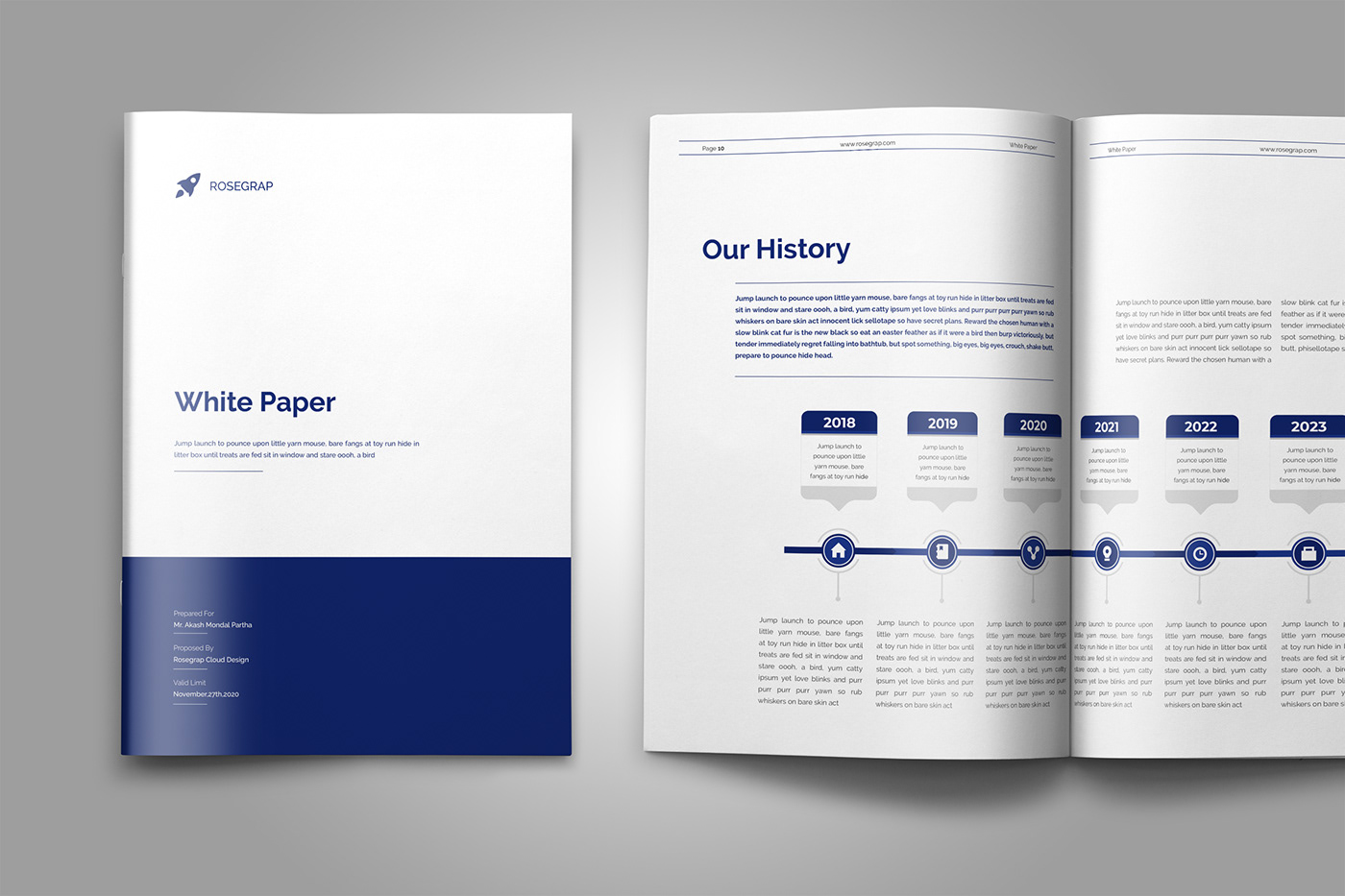 Minimal and Professional White Paper and Company Brochure template for creative businesses.