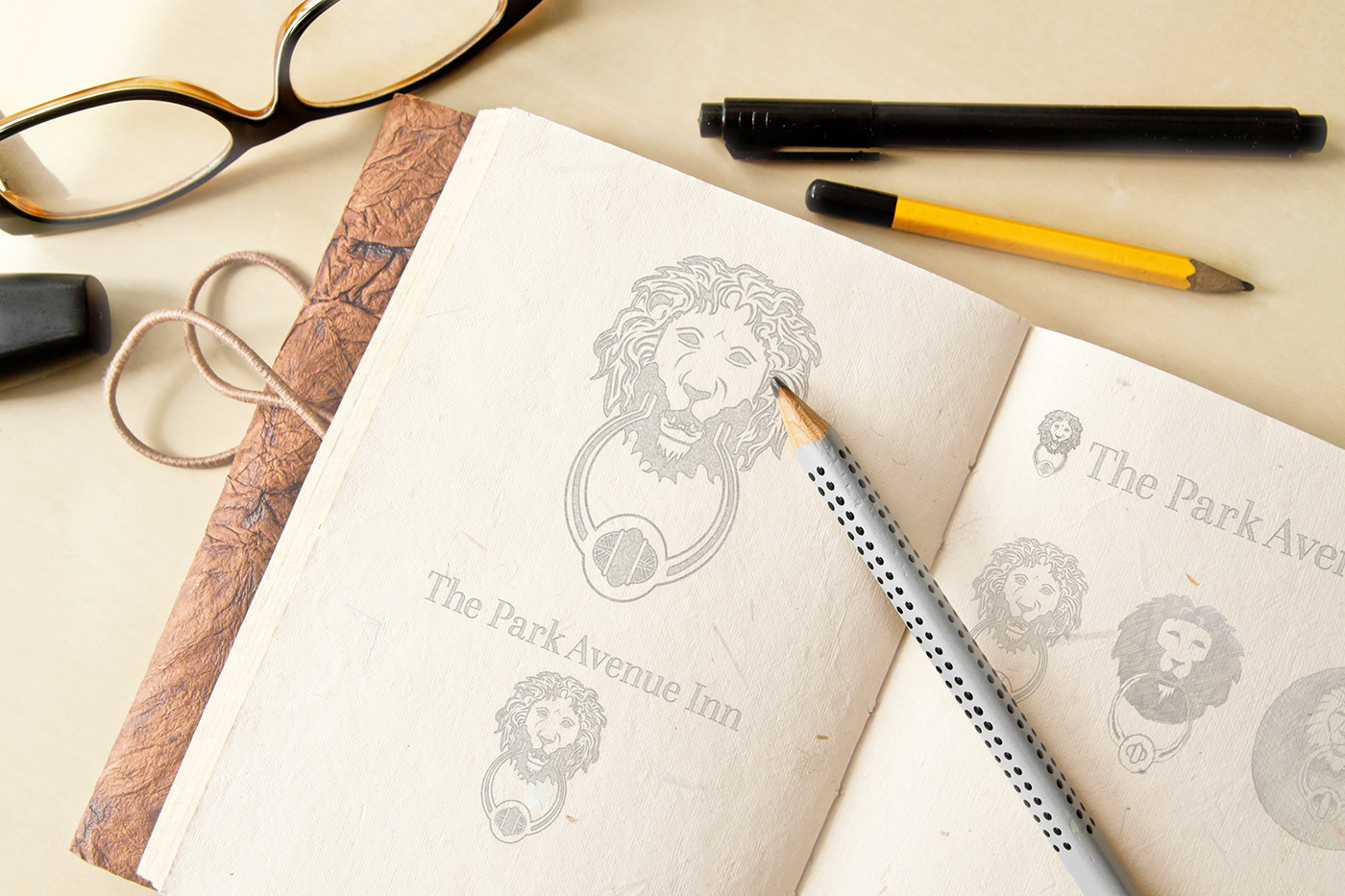 Show the sketching process for a logo.