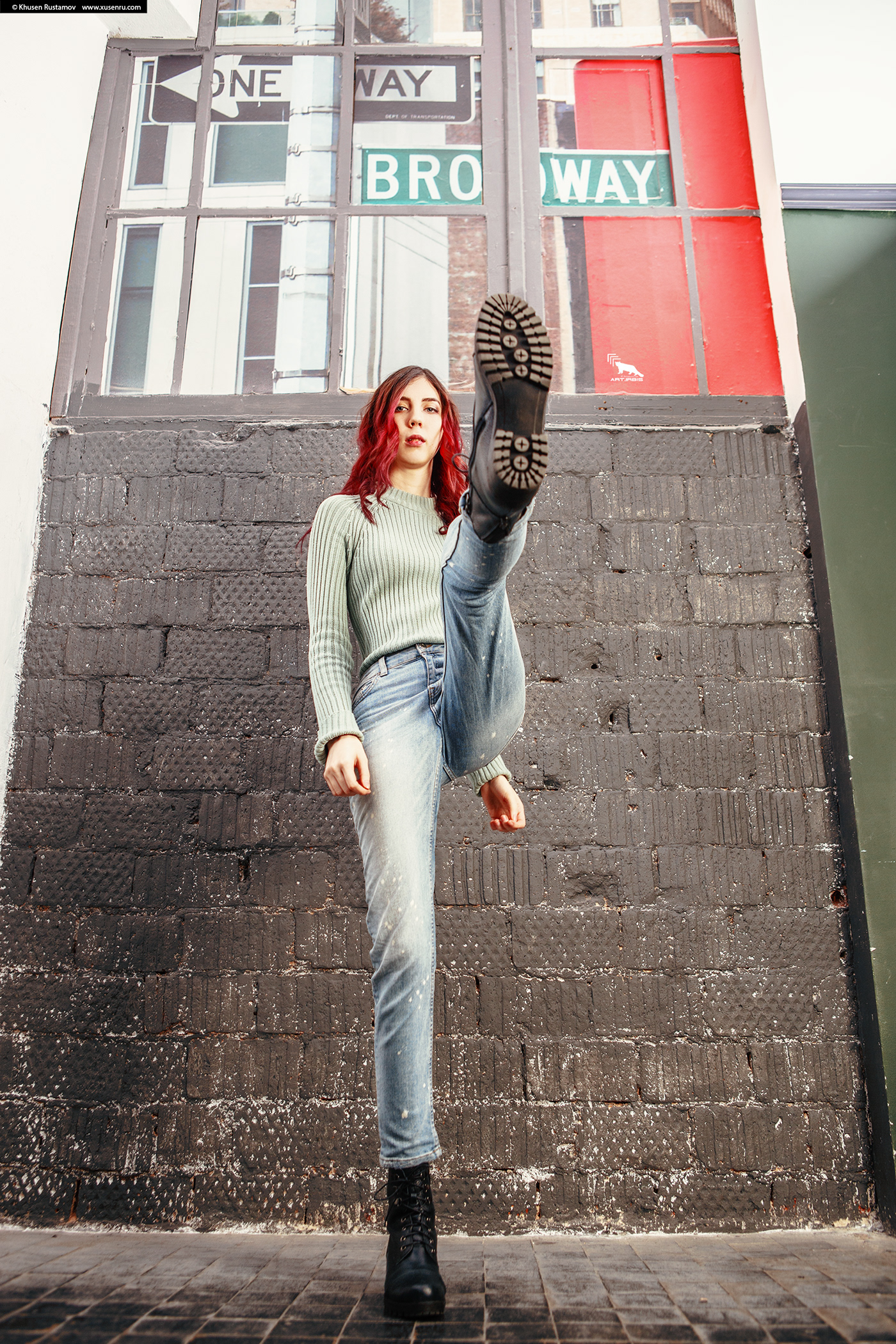 The Girl In a jump levitation girl boots model art Fashion  portrait sport