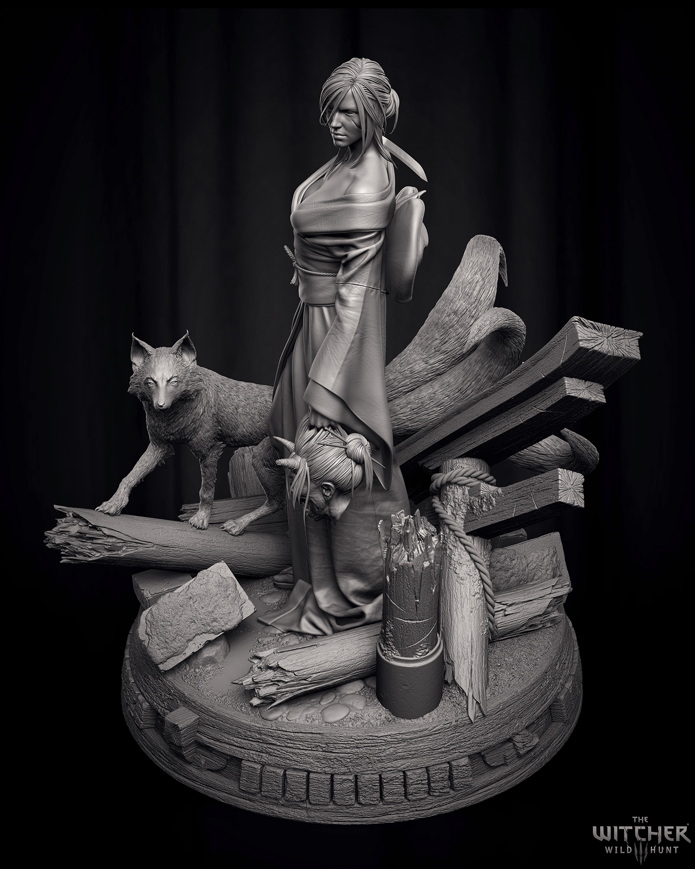 collectibles FOX girl katana kimono samurai sculpture witcher woman