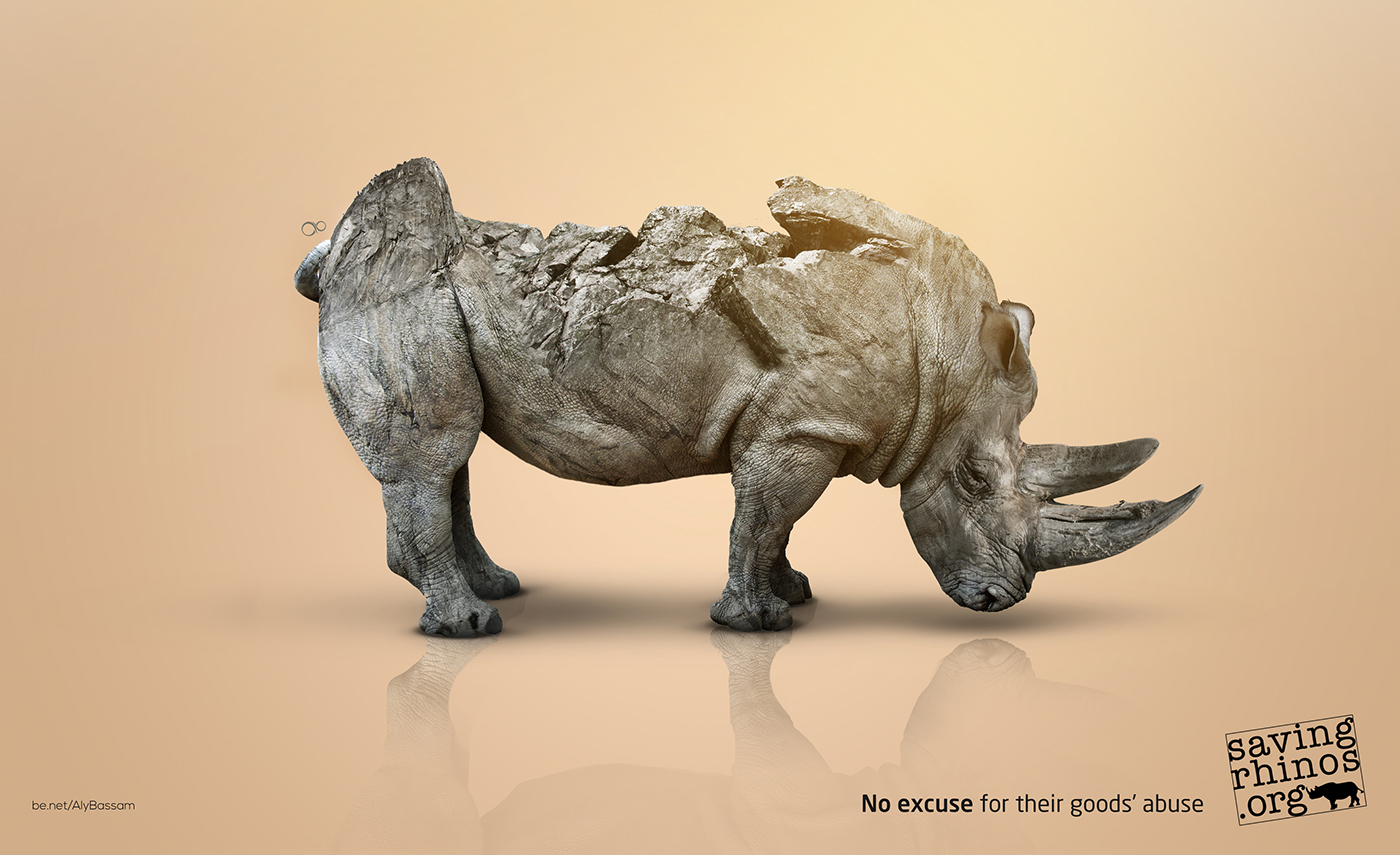 Rhino rhinos Rhinoceros african animal abuse Extinction stone ads Ps25Under25