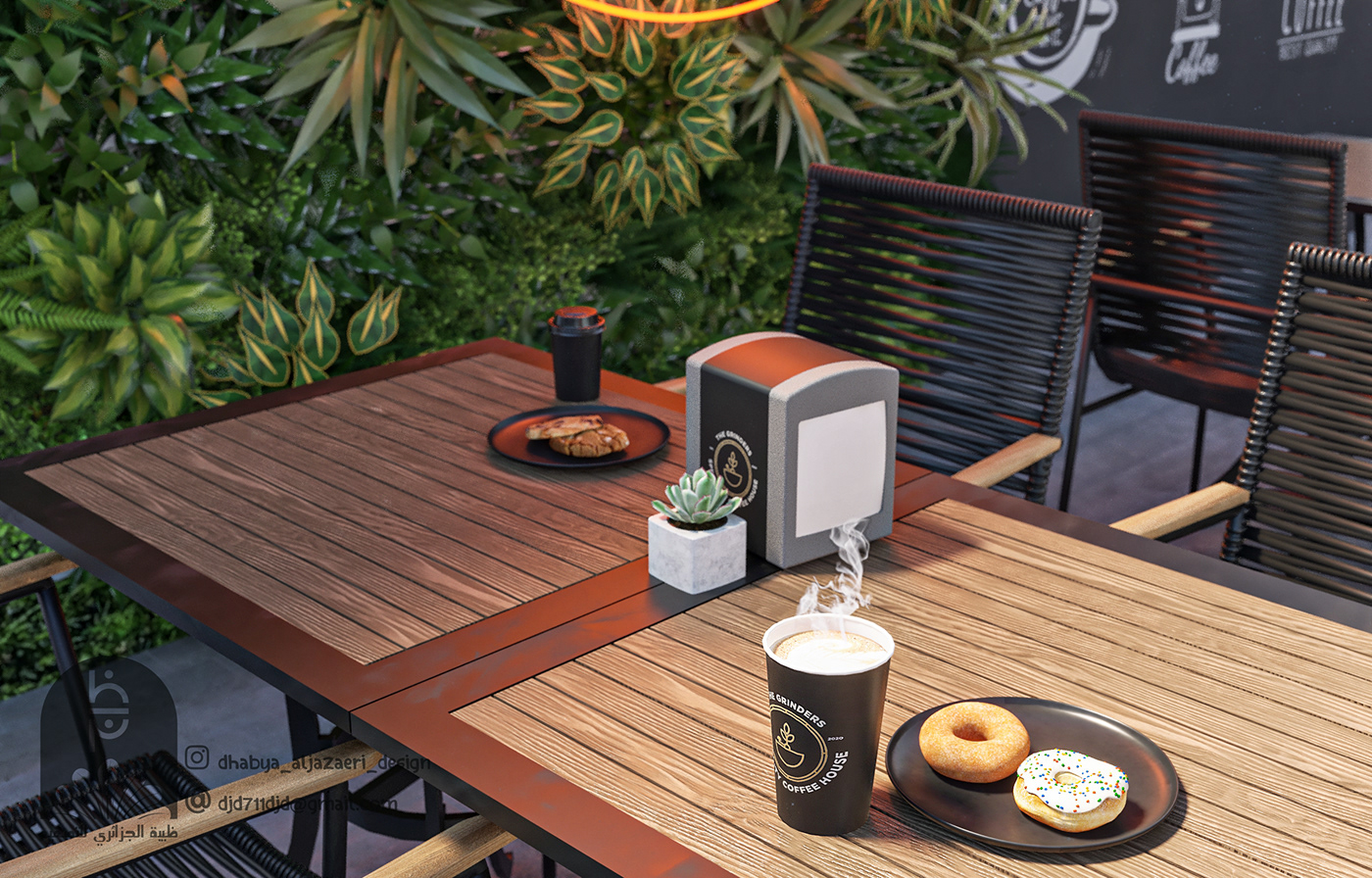 coffee shop cafe terrace Render exterior visualization BAGHDAD Coffee Food  grinders
