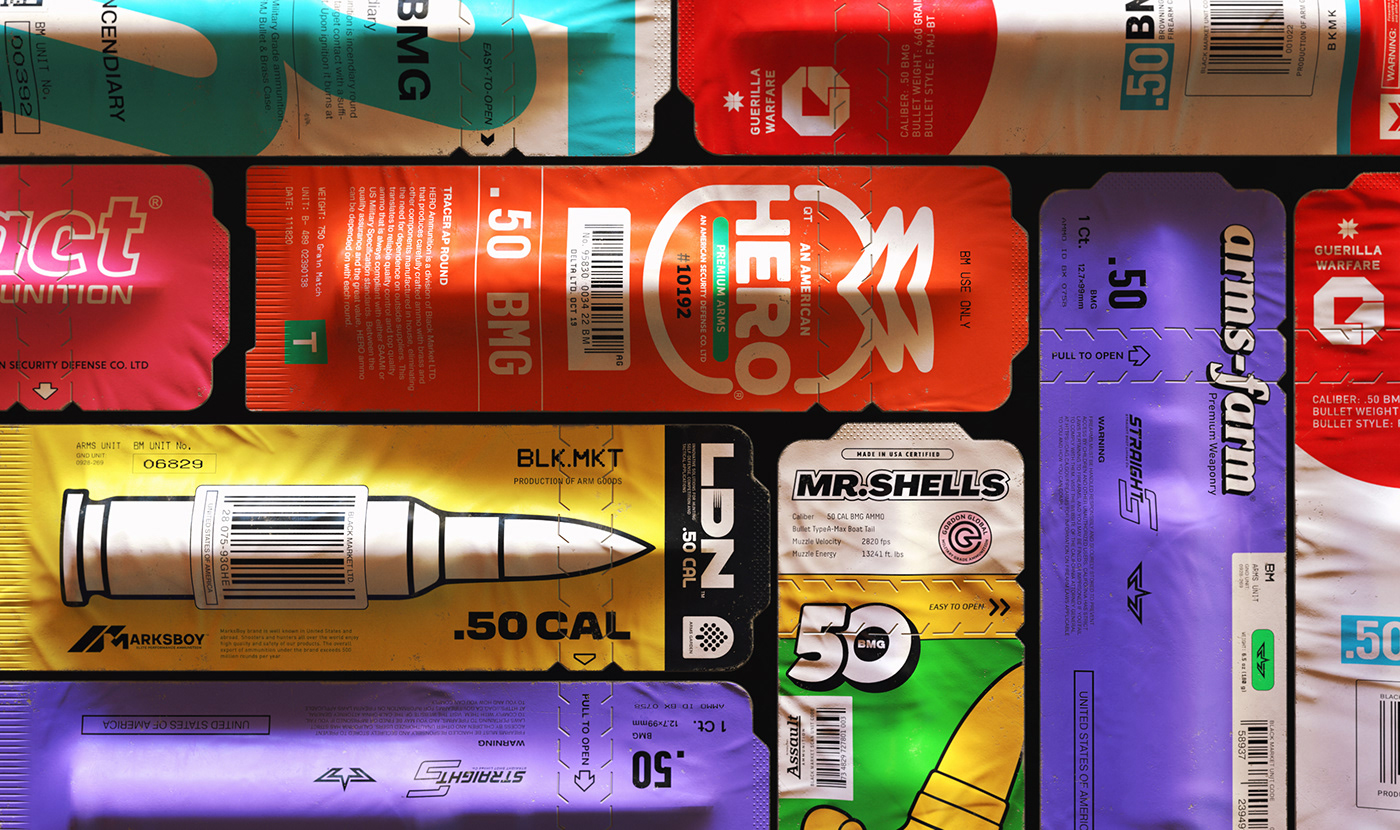 3D 50 Cal Ammo Ammunition box Bullet graphic design  package Packaging Render