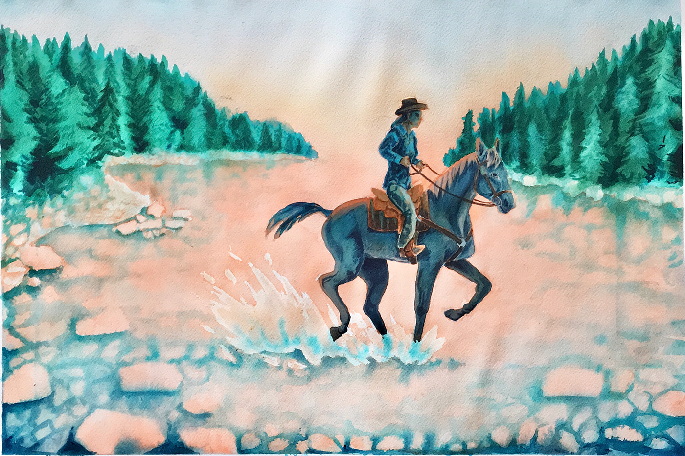 cowboy cowgirl horse ILLUSTRATION  narrative illustration watercolor western