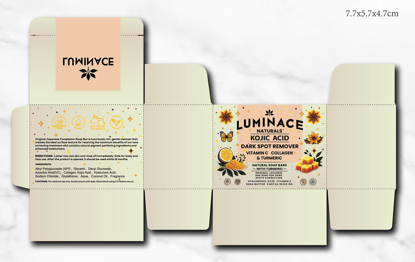 Soap Box Design Packaging product design  Kojic Acid luminance box dieline packaging design Mockup kojic soap packjing