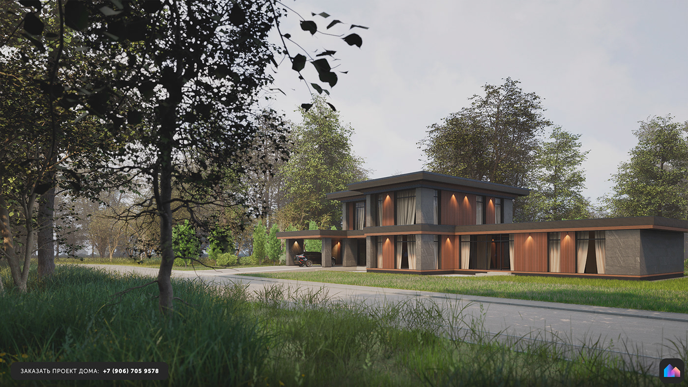 Outdoor визуализация visualization architecture Render archviz 3D wright Архитектурный проект Дом в стиле Райта