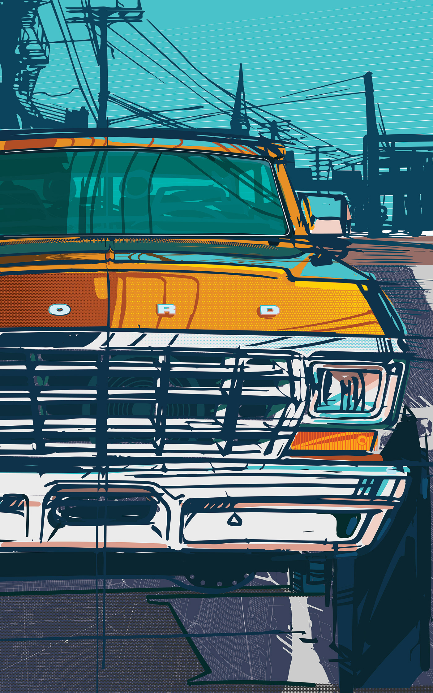 detroit Bronco car art automotive art Pop Art vector digital illustration sketchbook Eastern Market