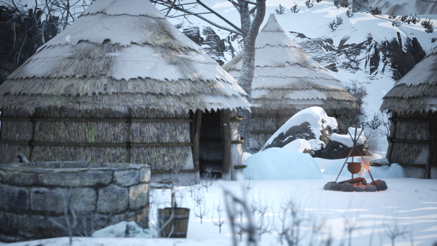 3d modeling animation  art Maya snow UnrealEngine village winter