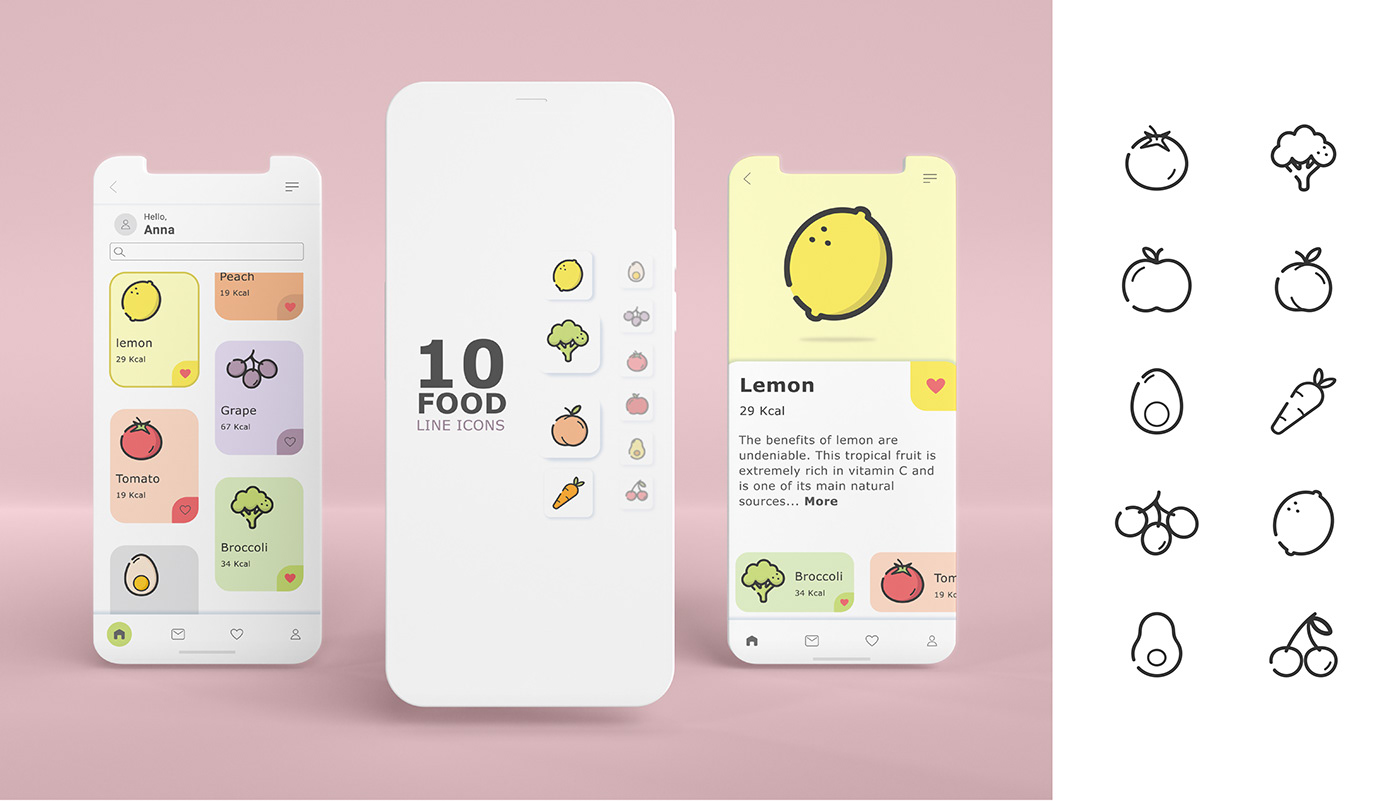 app app design Food  fruits icons ILLUSTRATION  line mobile mobile design vector
