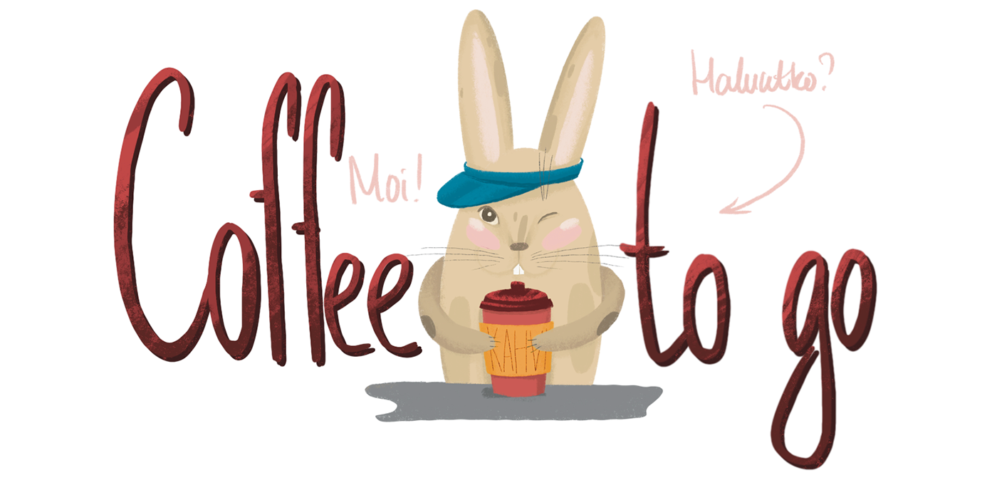 character hare with a cup of coffee