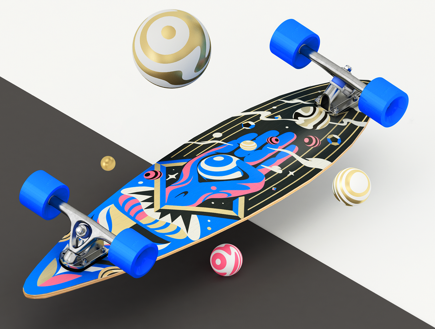 aliens LONGBOARD skateboard design skate skater Planets Board ILLUSTRATION  longboarder