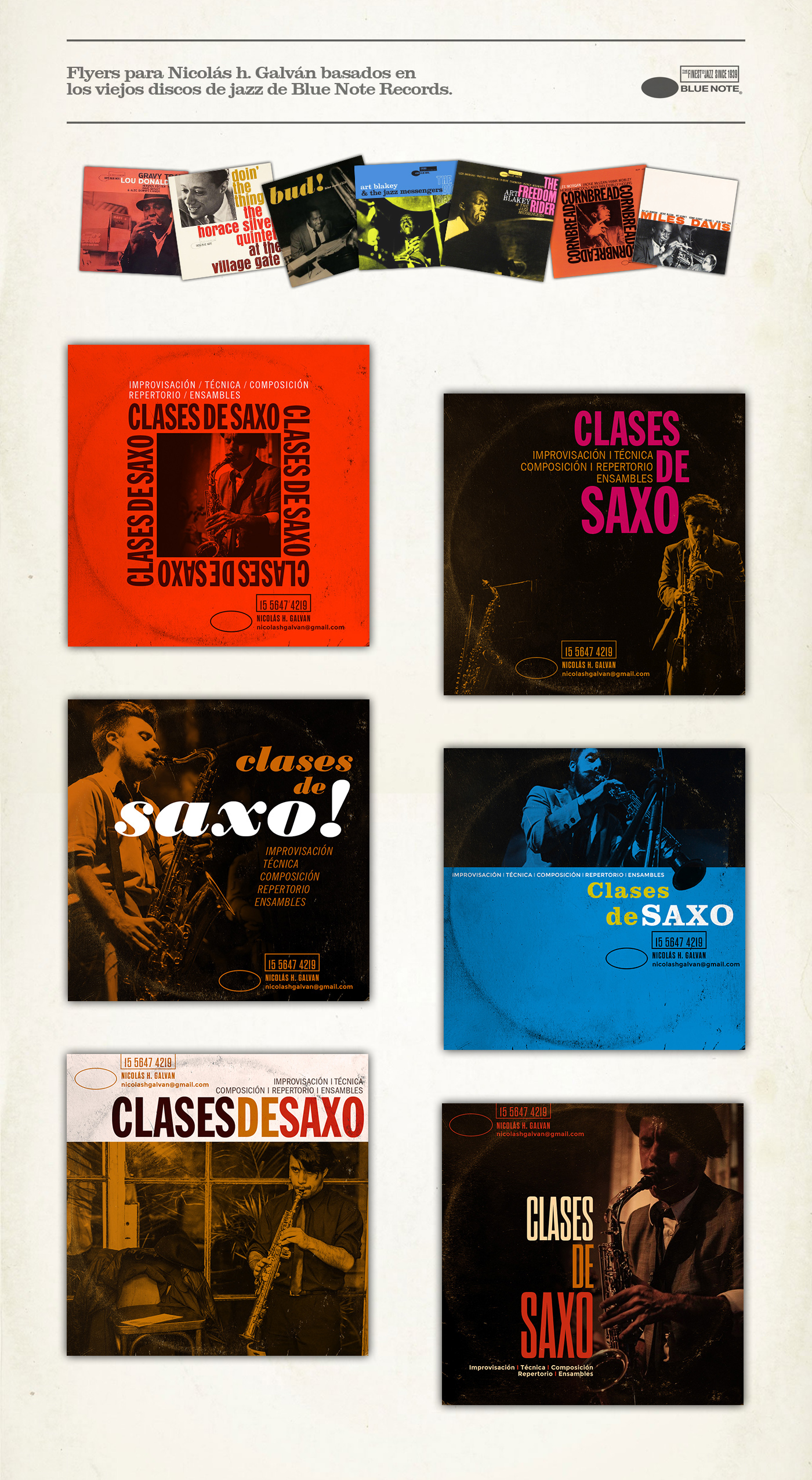 clases de saxo Blue Note Records flyers. volantes saxo jazz