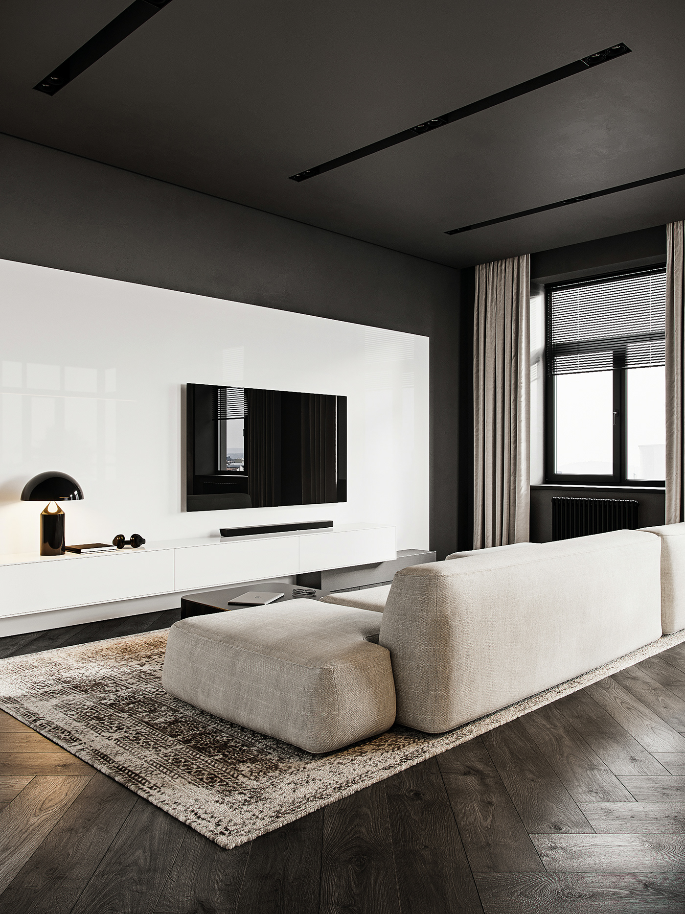 apartmen black design interiordesign kitchen livingroom Minimalism moderninterior White