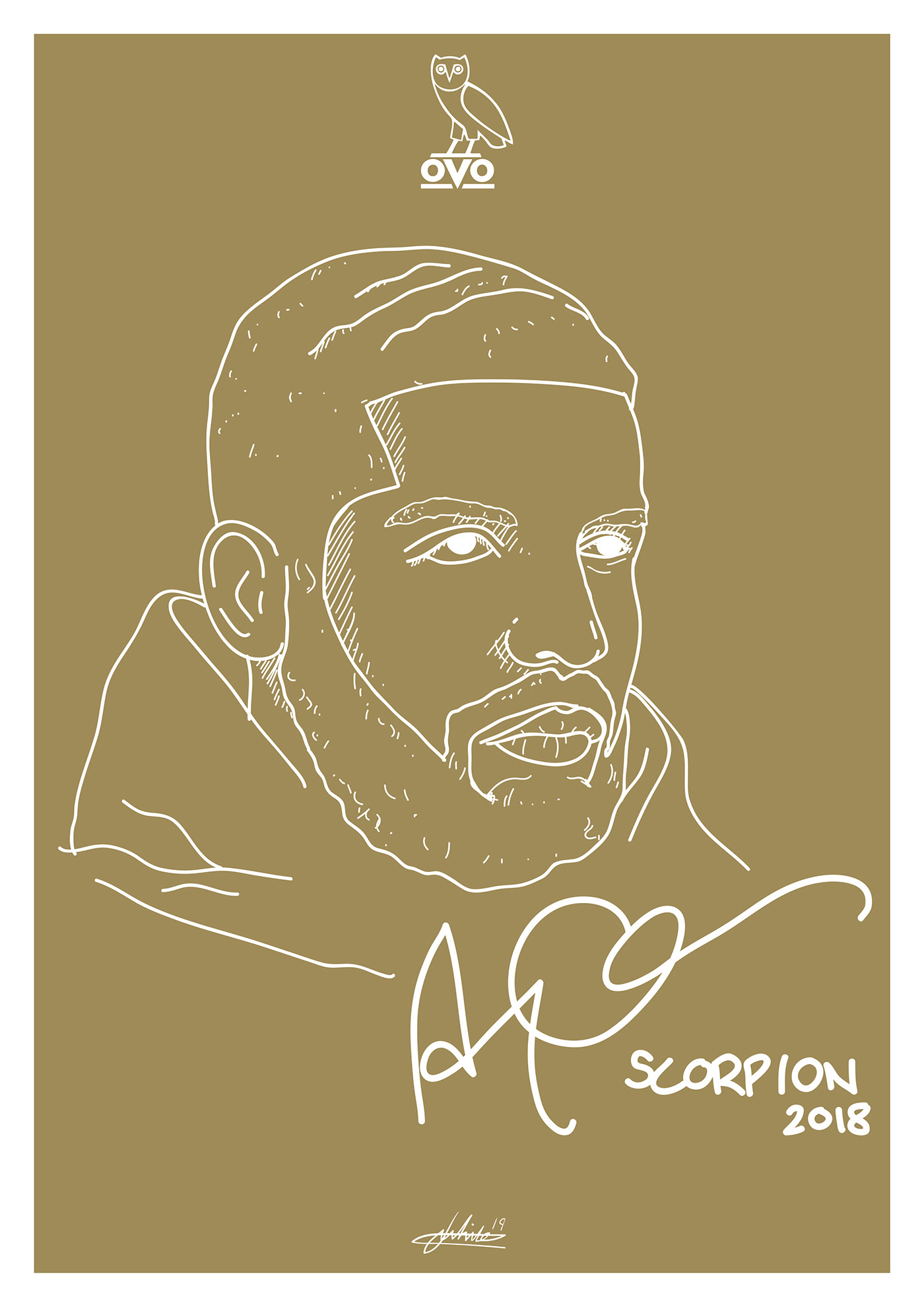 Drake rap line art scorpion hip hop Nike ovo gold king